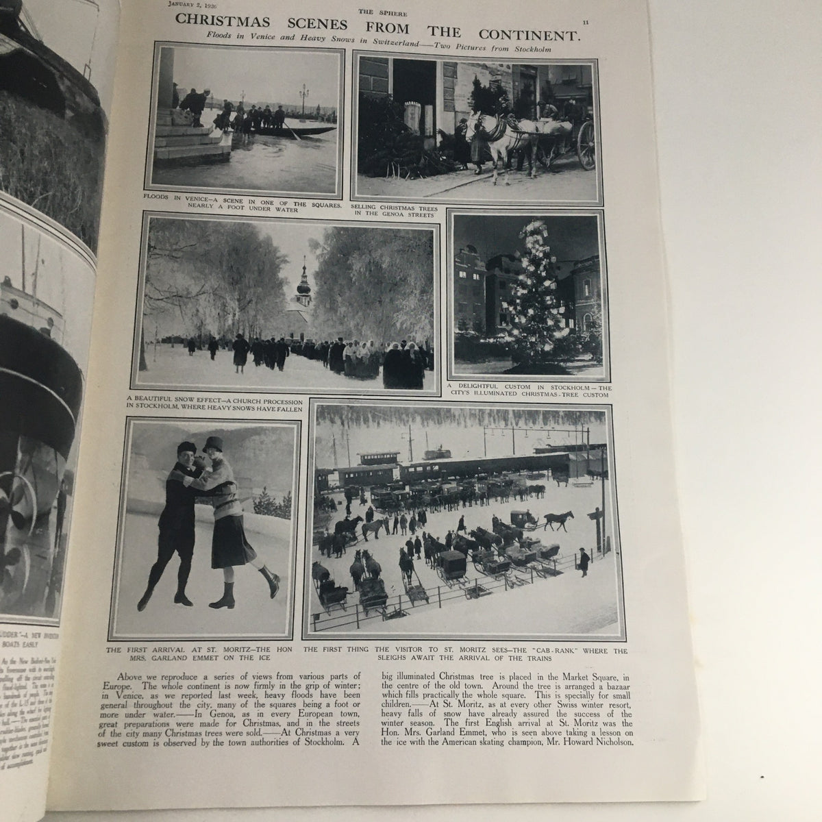 The Sphere Newspaper January 2 1926 inside page featuring Christmas scenes from the continent, illustrating historical winter festivities.