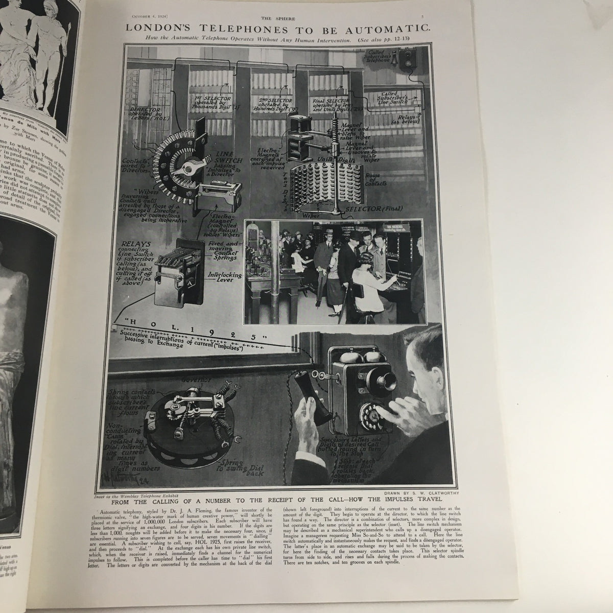 The Sphere Newspaper October 4 1924 detailing London's telephone system automation with illustrations, reflecting technological advancements of the era.