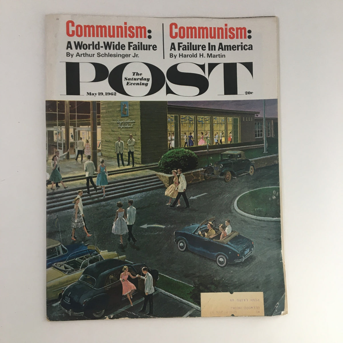 Cover of The Saturday Evening Post from May 19, 1962, featuring the headlines 'Communism: A World-Wide Failure' and 'Communism: A Failure In America,' showcasing a vivid illustration of social life during the 1960s.