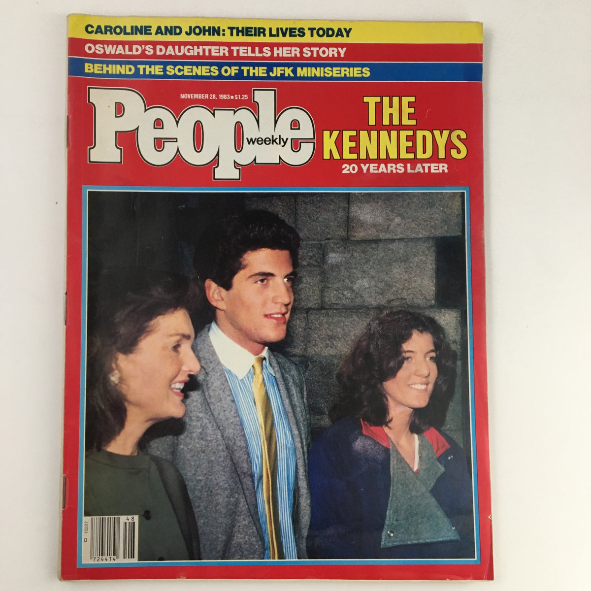 Cover of People Weekly Magazine from November 28, 1983, featuring the headline 'The Kennedys 20 Years Later'. The image shows three individuals, including a man in a suit and two women, reflecting on the legacy of the Kennedy family.