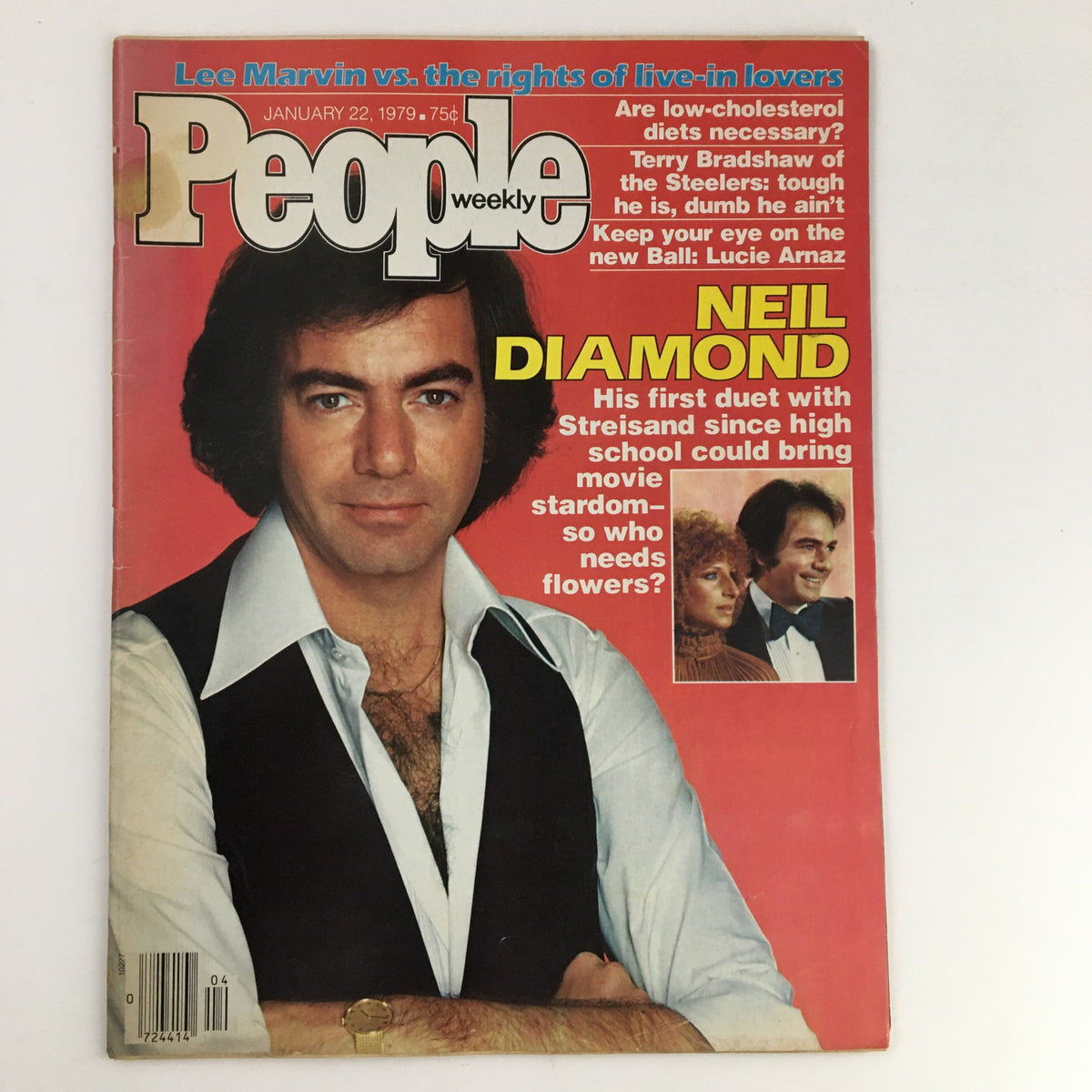 Cover of People Weekly Magazine January 22, 1979 featuring Neil Diamond and Barbra Streisand. The magazine showcases James Diamond with a striking pose, highlighting music history.