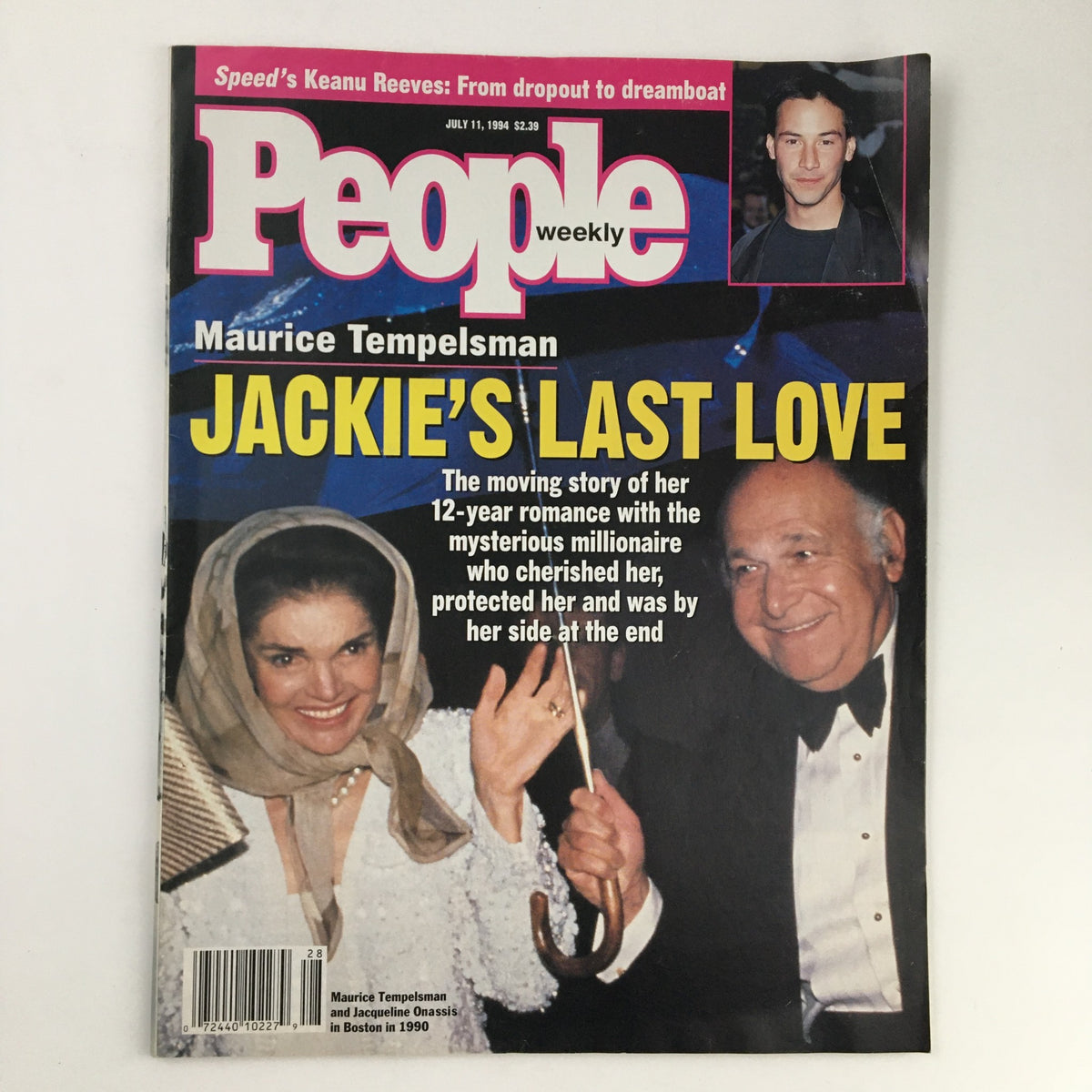 Cover image of People Weekly Magazine dated July 11, 1994, featuring Jackie Onassis and Maurice Tempelsman, with the headline 'Jackie's Last Love' highlighting her romance with Tempelsman.