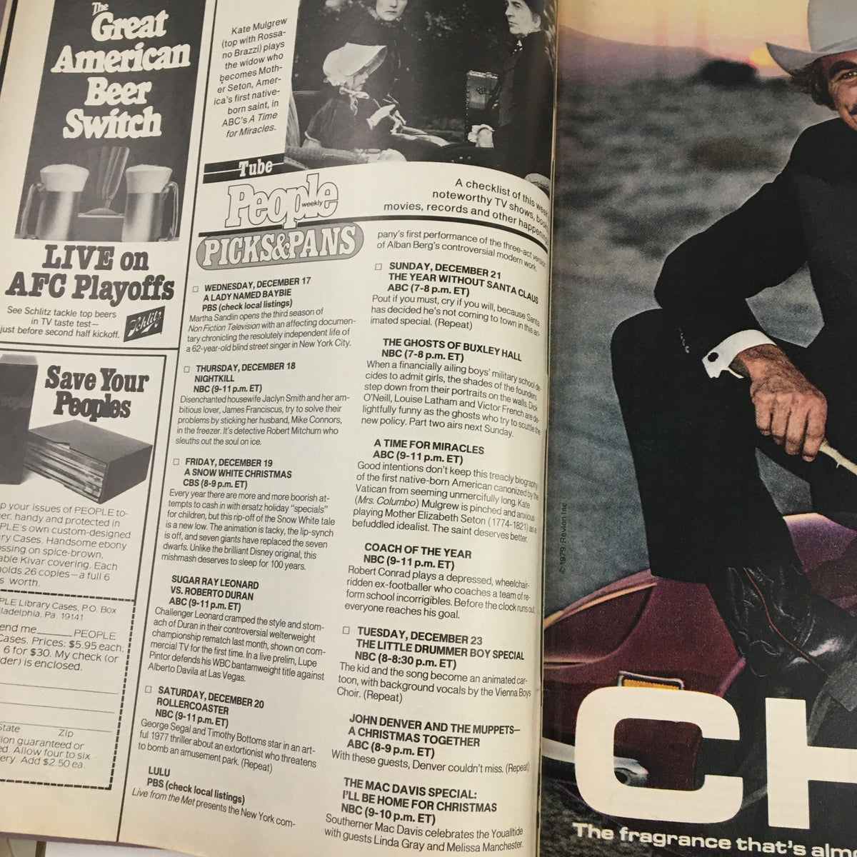 Inside pages of People Weekly Magazine December 22 1980 showcasing entertainment listings and content related to the tribute of John Lennon 1940-1980.