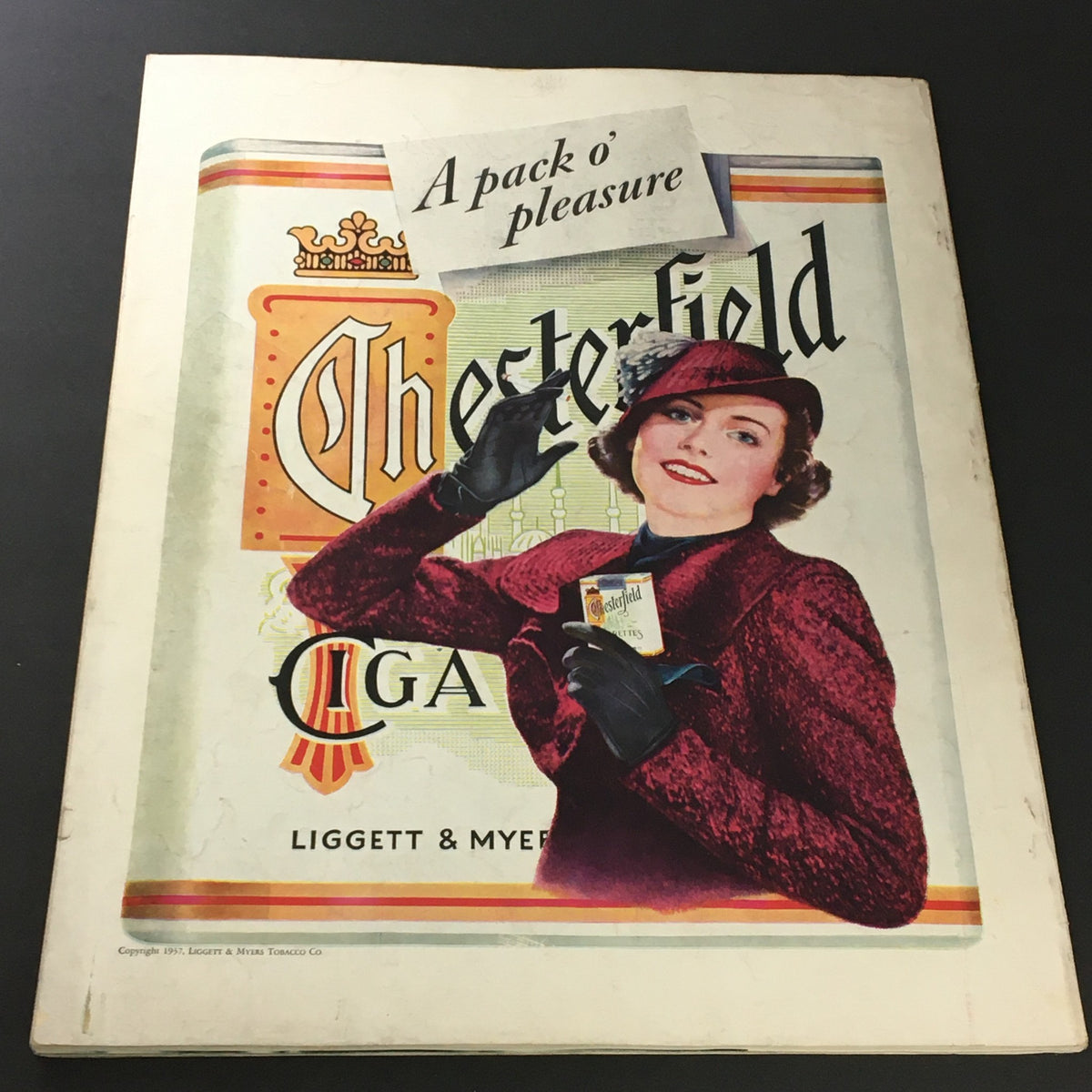 The cover page of the VTG Photoplay Magazine November 1937 featuring a classic Chesterfield Cigarettes ad with a glamorous woman, exemplifying the vintage advertising style of the era.