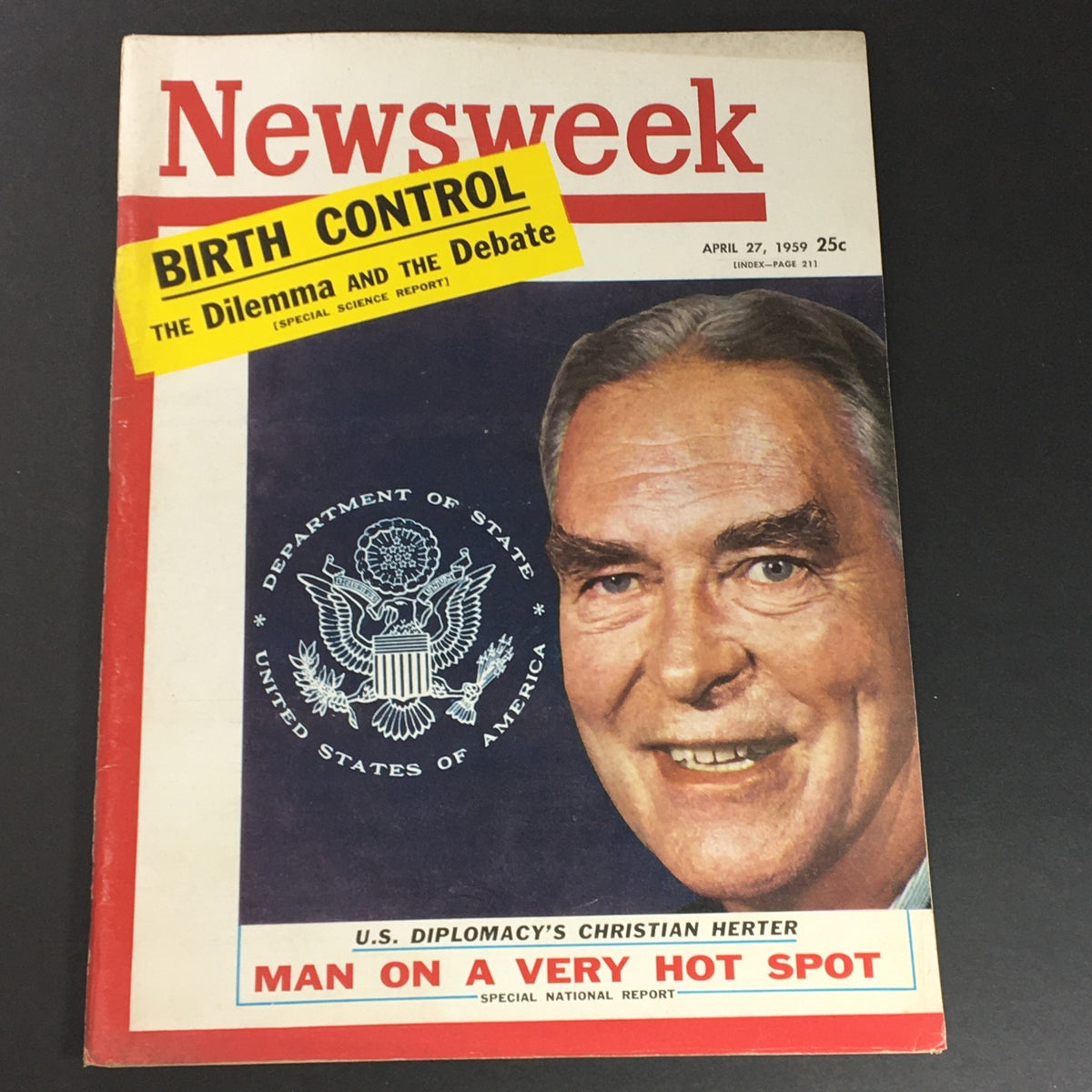 VTG Newsweek Magazine April 27 1959 featuring U.S. diplomacy, highlighted with a cover story on Christian Herter, including a special report on birth control.
