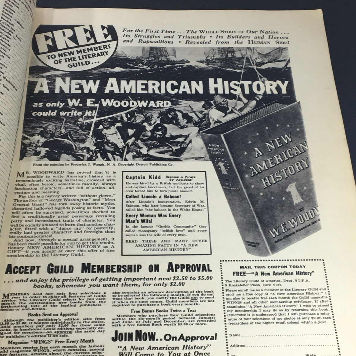 VTG Illustrated Football Annual Magazine 1938 advertising 'A New American History' book, showcasing 1930s typography and design.