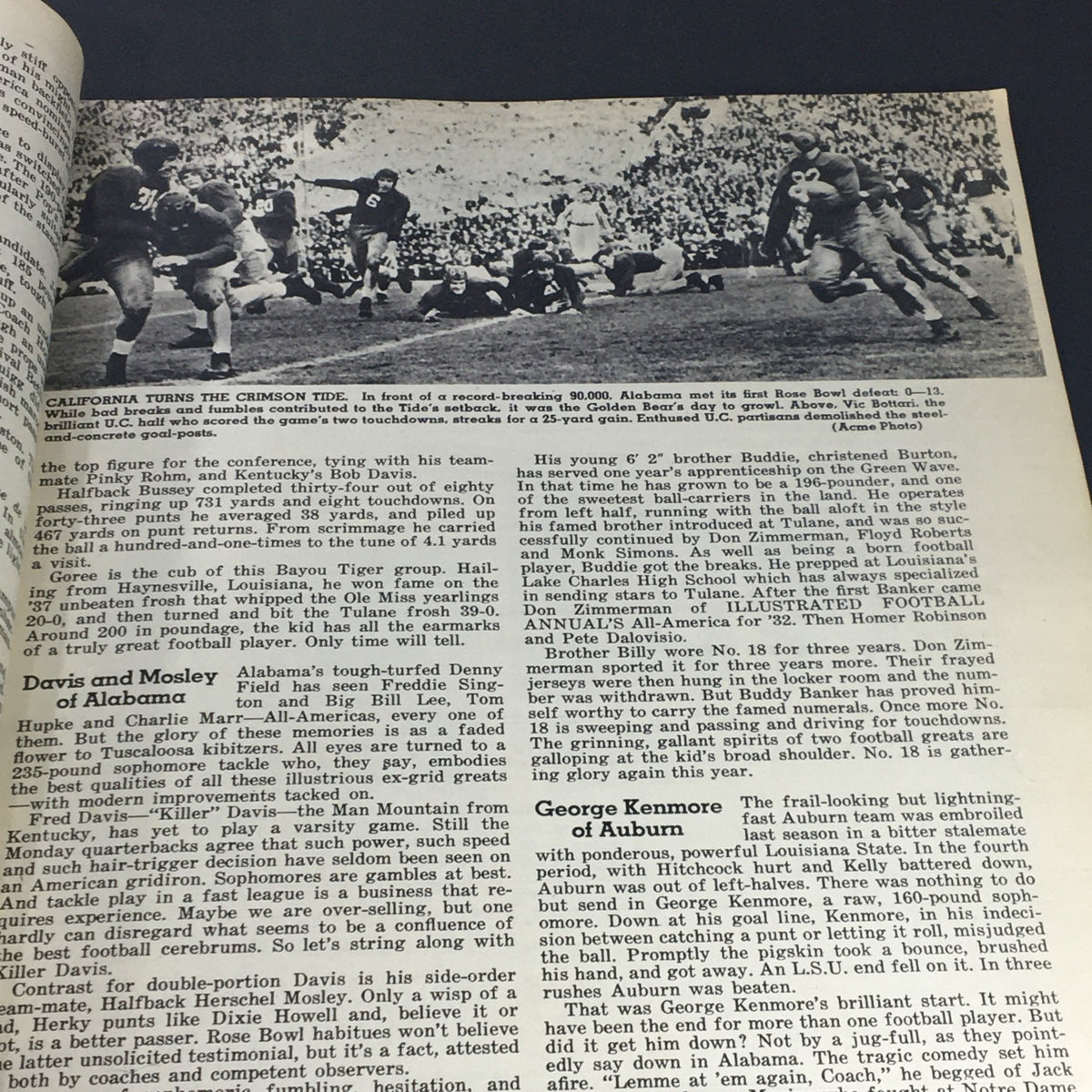 VTG Illustrated Football Annual Magazine 1938 depicting a game scene from college football, emphasizing the action and excitement of the sport.