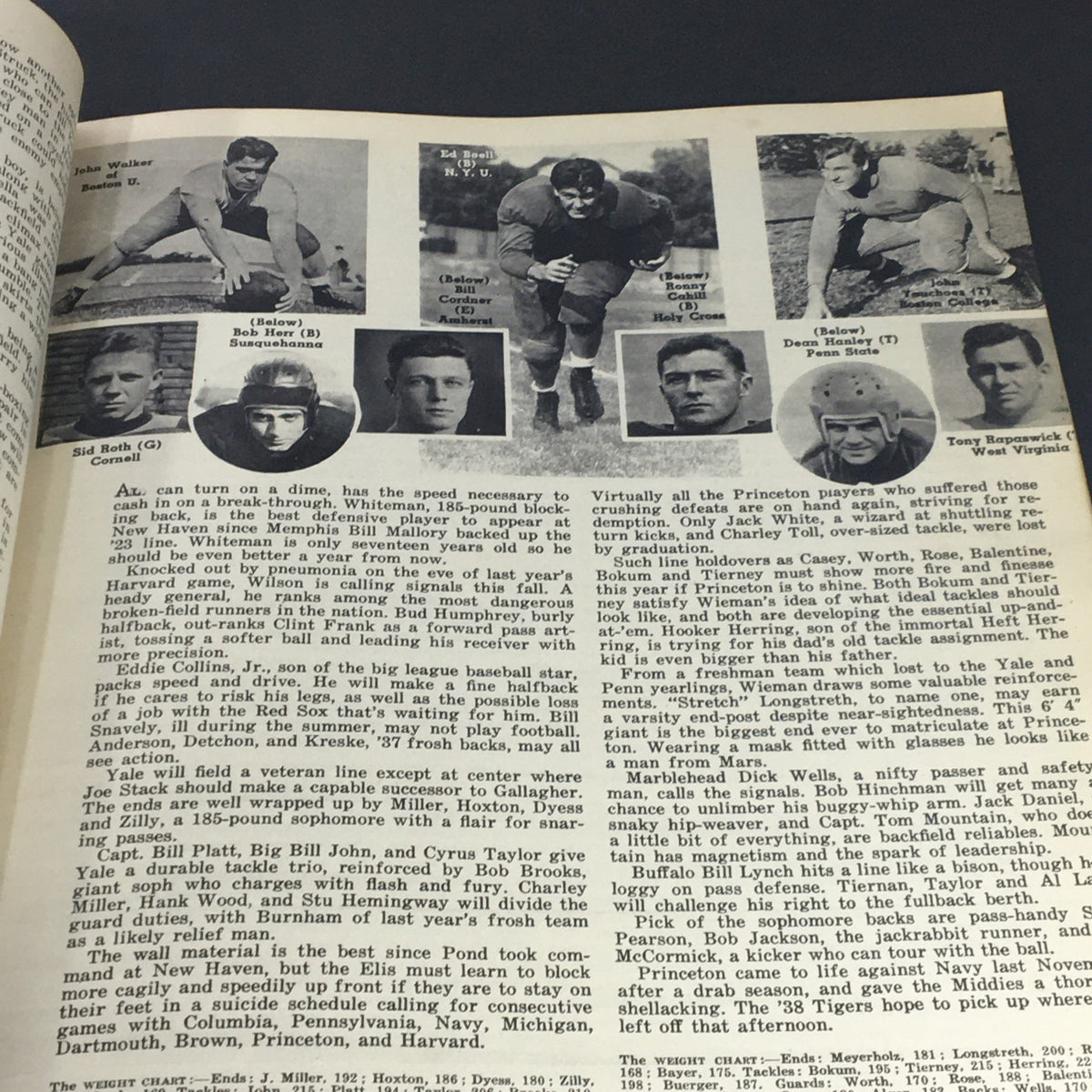 VTG Illustrated Football Annual Magazine 1938 displaying athlete profiles and images, including John Walker and Ed Beall, capturing the spirit of football players in the 1930s.