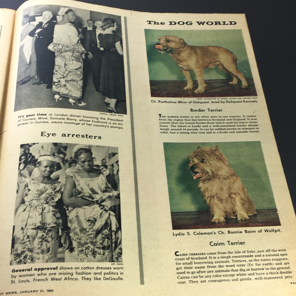 VTG New York News Coloroto Magazine January 31, 1960 featuring content on fashion and politics with women in cotton dresses, showcasing cultural elements of the time.