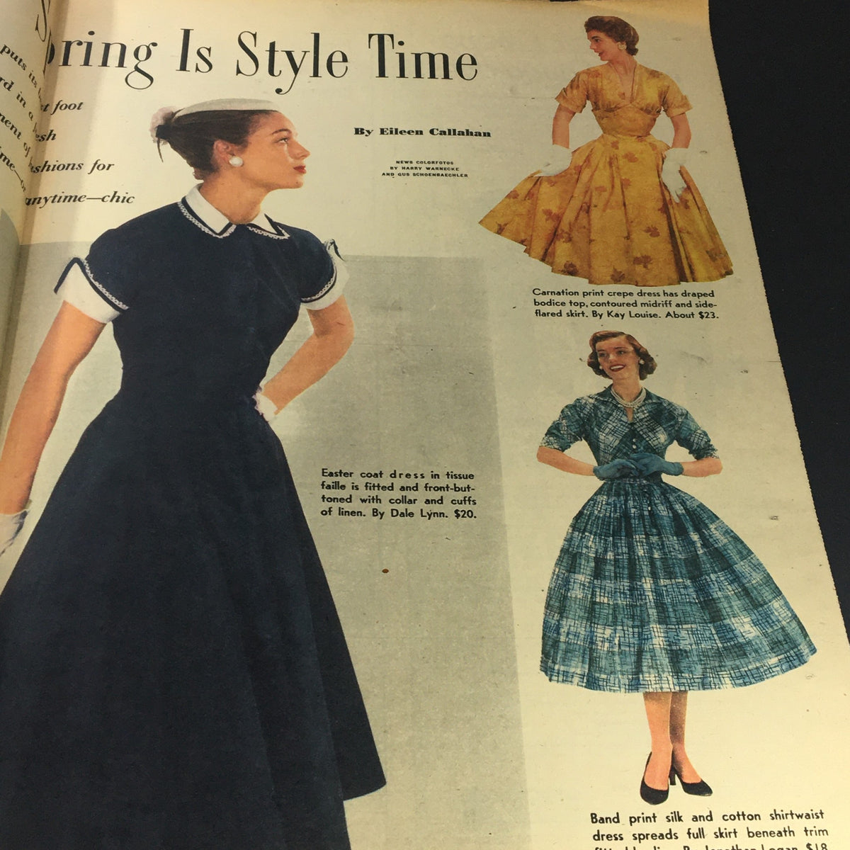 VTG Sunday News Coloroto Magazine March 20 1955 Virginia Mayo Cover showcasing elegant vintage dresses, highlighting spring fashion of 1955.