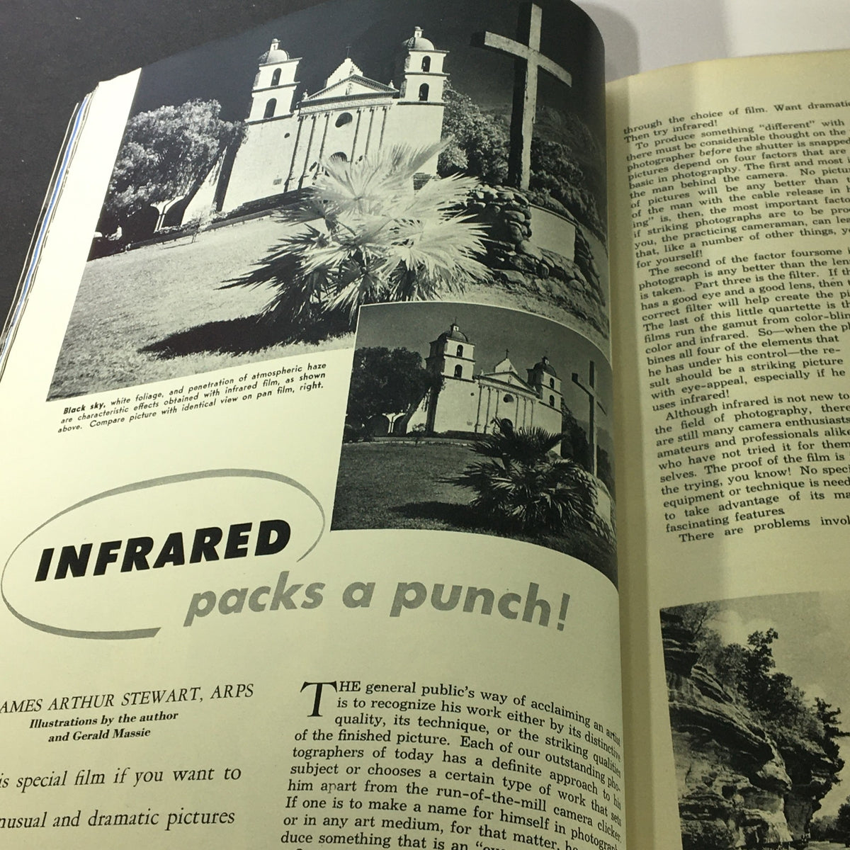 VTG Popular Photography Magazine July 1950 highlighting an article on infrared photography with dramatic visuals of landscapes and church buildings.