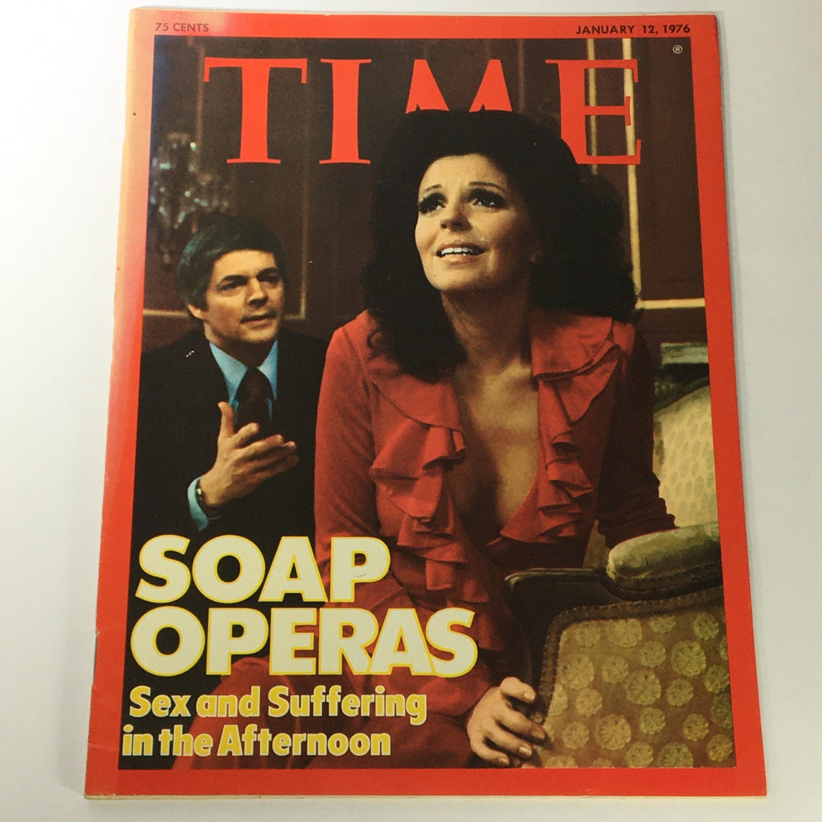 Cover of VTG Time Magazine January 12 1976 featuring an article on soap operas, highlighting themes of sex and suffering in television drama.