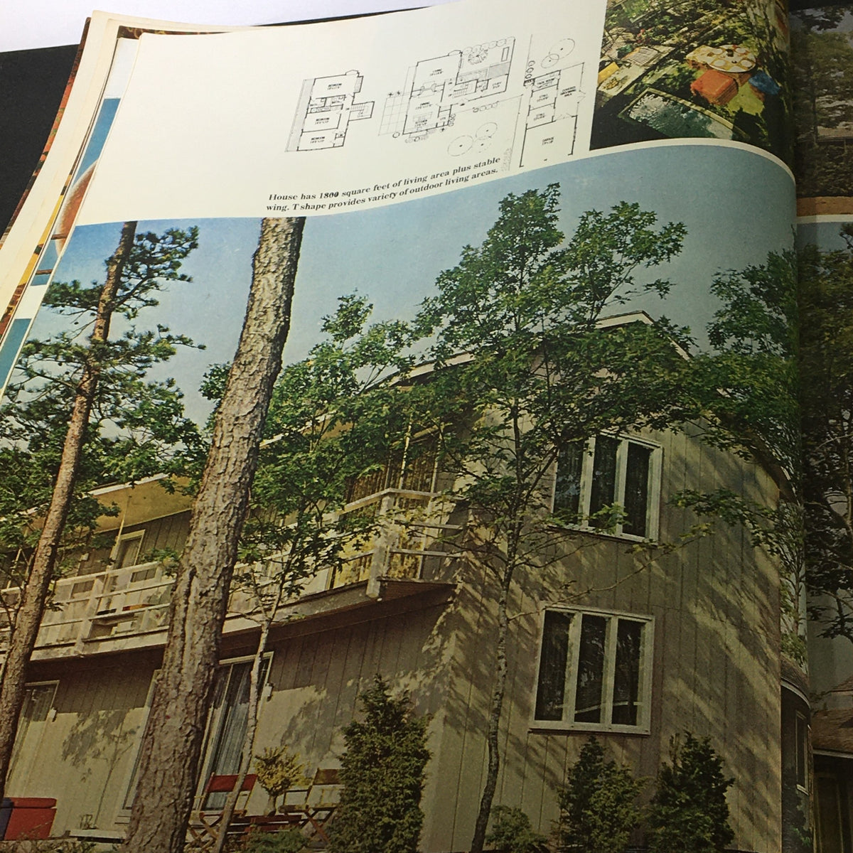 Title: VTG The American Home Magazine June 1964 Vol 67 #5 Hang It All; Image shows an architectural layout with a house exterior, highlighting a beautiful home surrounded by trees, indicative of 1960s design trends.