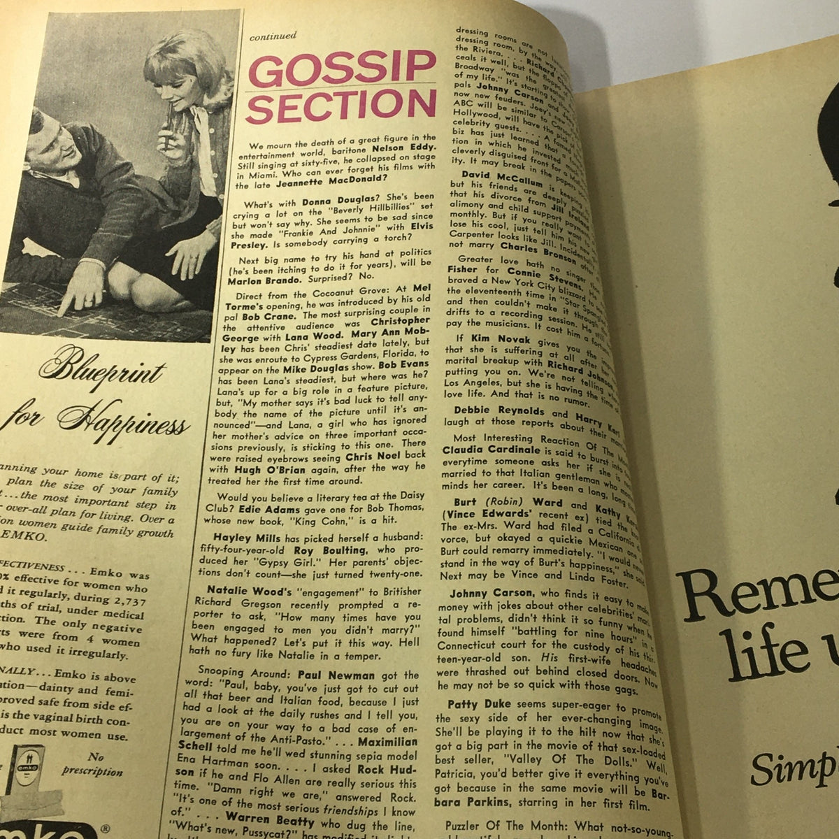 Vintage Photoplay Magazine May 1967 - Gossip Section article featuring celebrity news and highlights from the era.