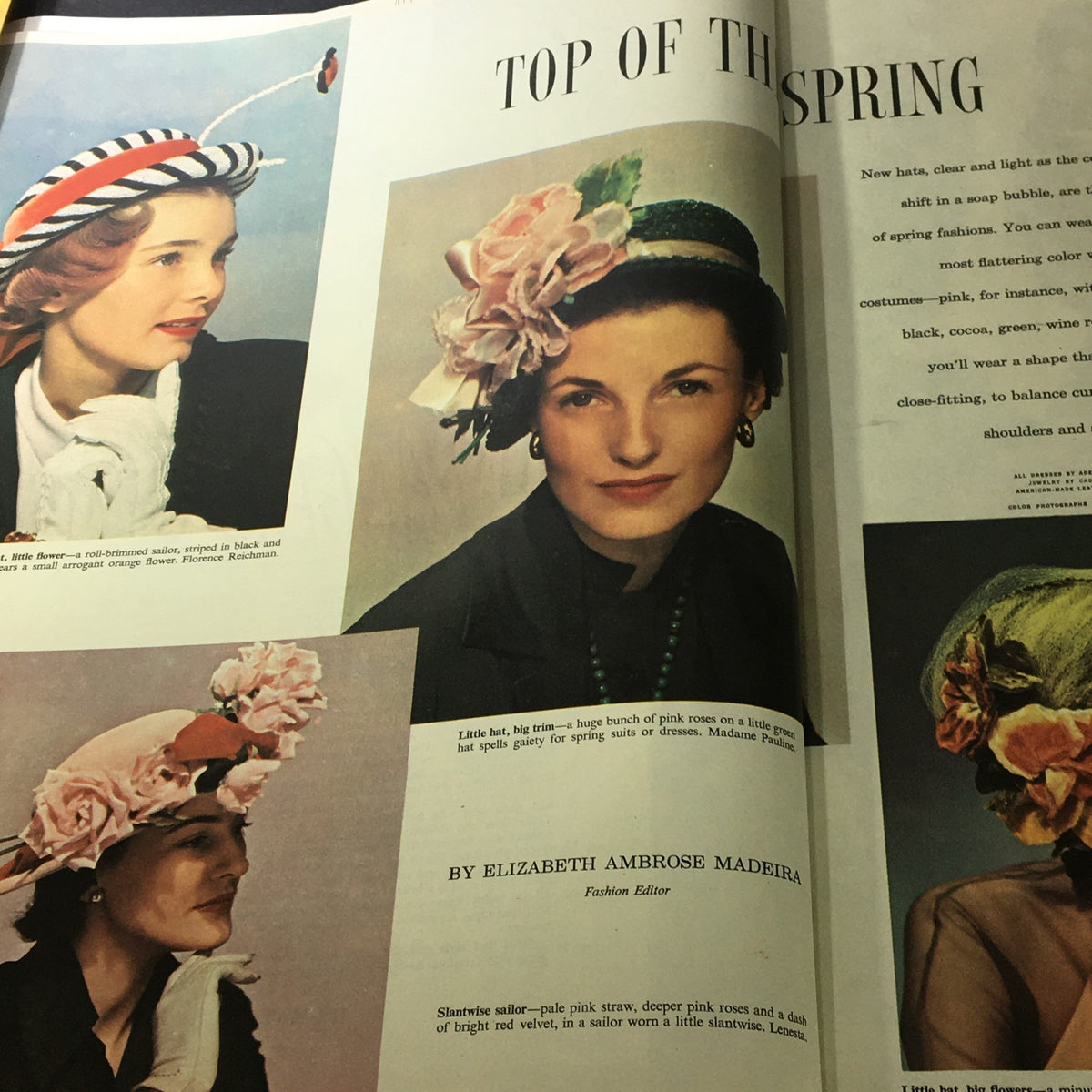 Fashion feature in VTG Woman's Home Companion Magazine March 1948 displaying spring hat trends and styles.