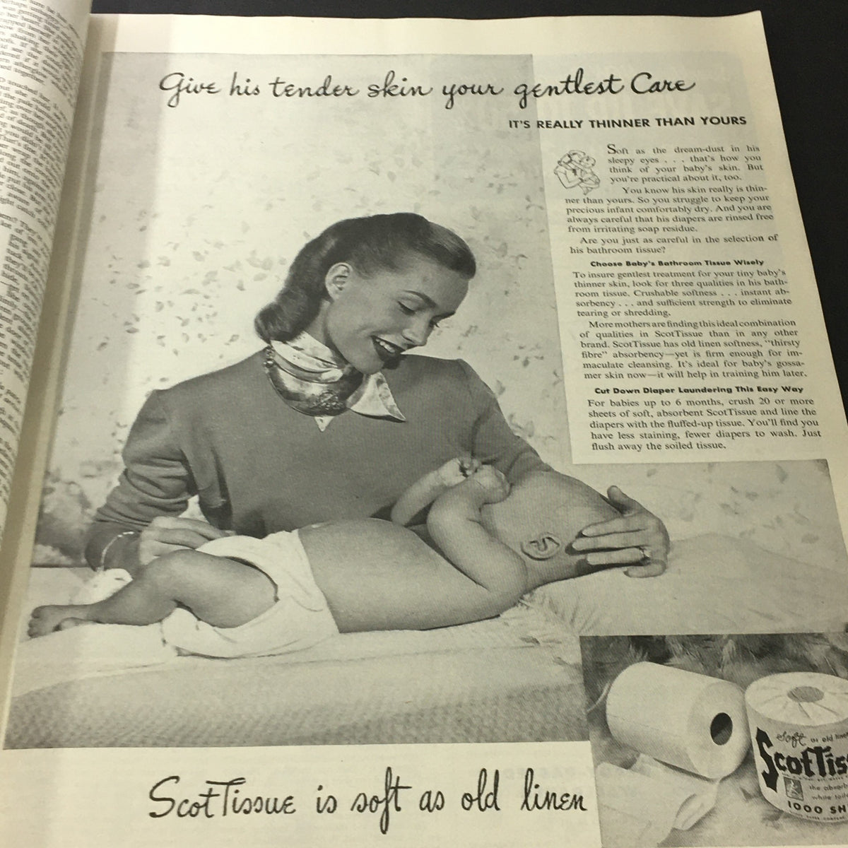 VTG Woman's Home Companion Magazine March 1948 with an advertisement promoting Scott Tissue for gentle baby care.