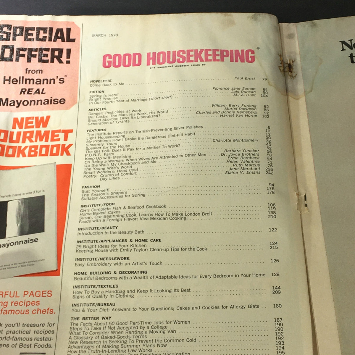 Vintage Good Housekeeping Magazine March 1970 Vol 170 #3 Bill Cosby & Camille Cosby