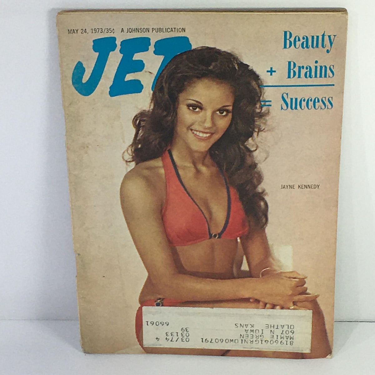 Cover of Jet Magazine from May 24, 1973, featuring Jane Kennedy with the headline 'Beauty + Brains = Success'. The magazine showcases a vintage design highlighting cultural significance.