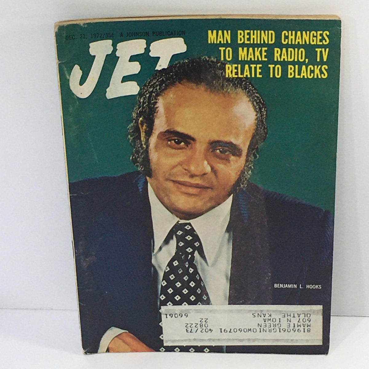 Cover of Jet Magazine from December 21, 1972, featuring the article 'Man Behind Changes To Make Radio TV Relate To Blacks'. The magazine displays a portrait of Benjamin L. Hooks, highlighting media transformations relevant to Black audiences.