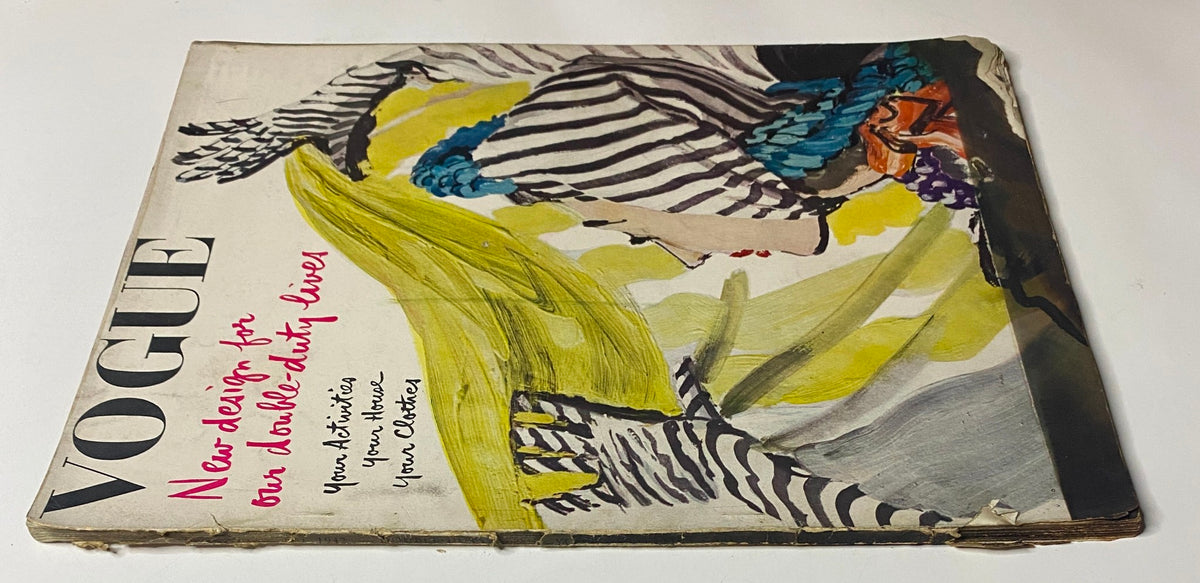 Cover of Vogue Magazine January 15, 1942, featuring the theme 'New Design for Our Double-Duty Lives' with an artistic illustration.