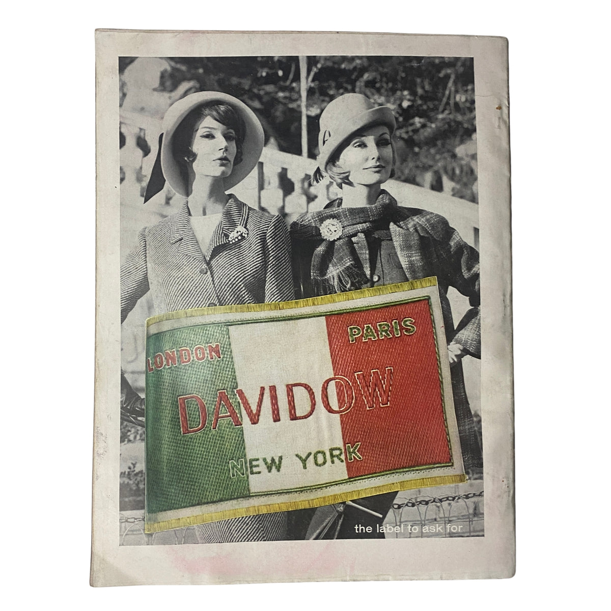 Cover page of Vogue Magazine August 1, 1961, featuring models wearing stylish hats and jackets, with a bold DAVIDOW label showcased, reflecting mid-century fashion aesthetics.