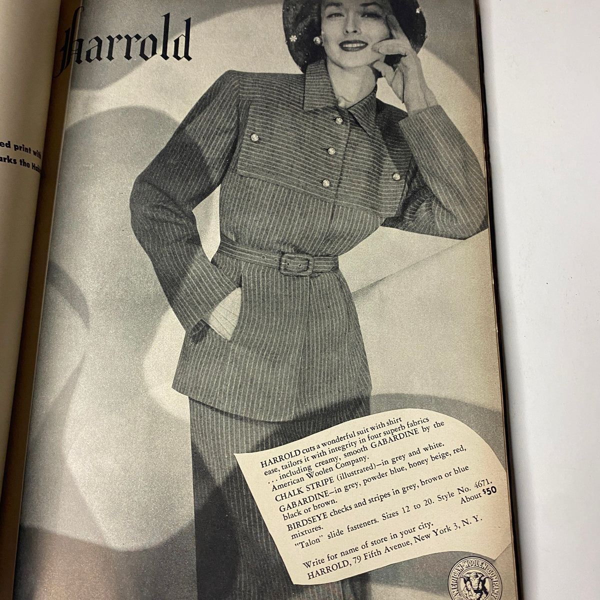 Fashion advertisement page from Vogue Magazine February 1, 1947 Americana Fashion 1947, showcasing a classic women's suit design.