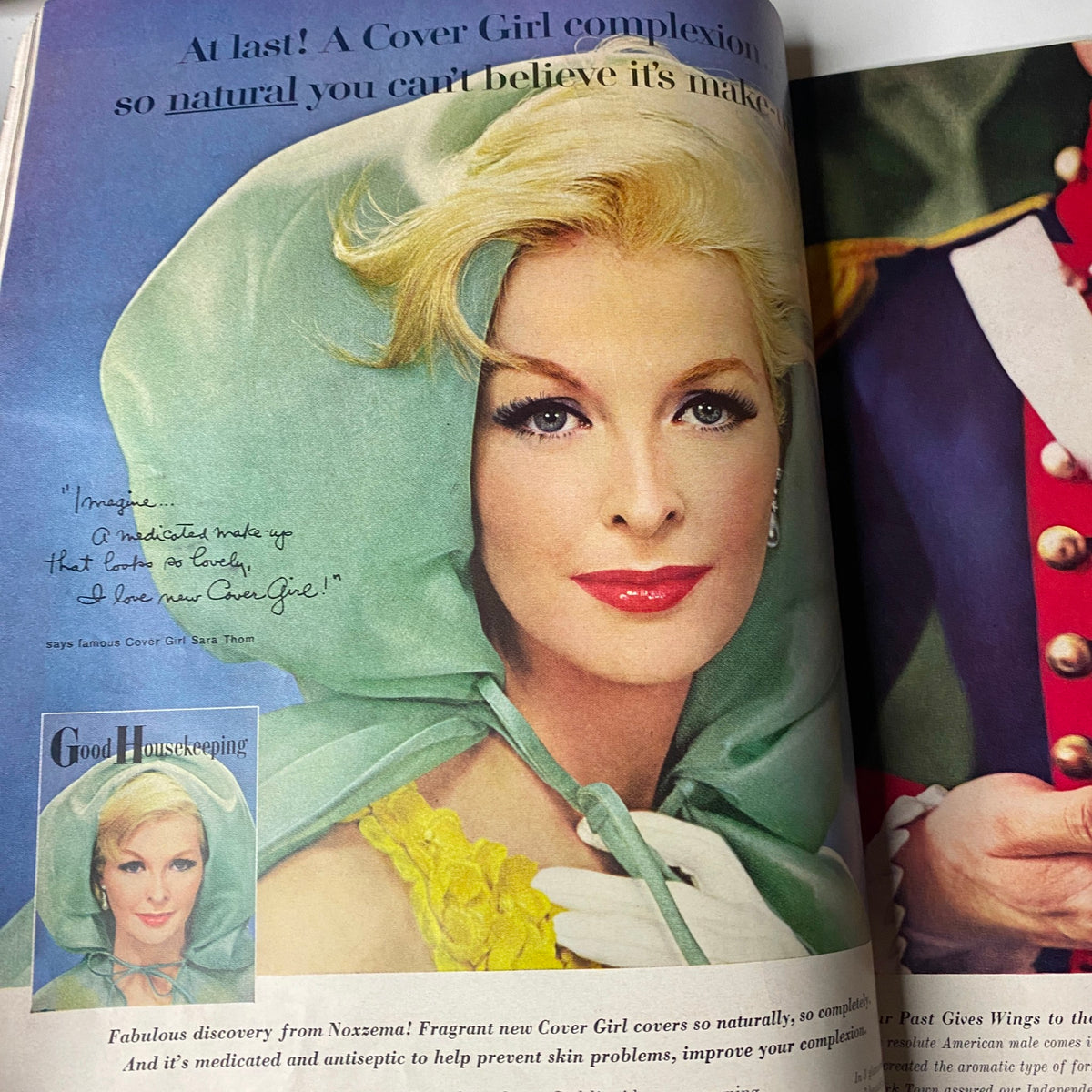 Advertisement in Vogue Magazine June 1961 showcasing a model with a glamorous makeup look, emphasizing beauty and fashion tips in the mid-century era.