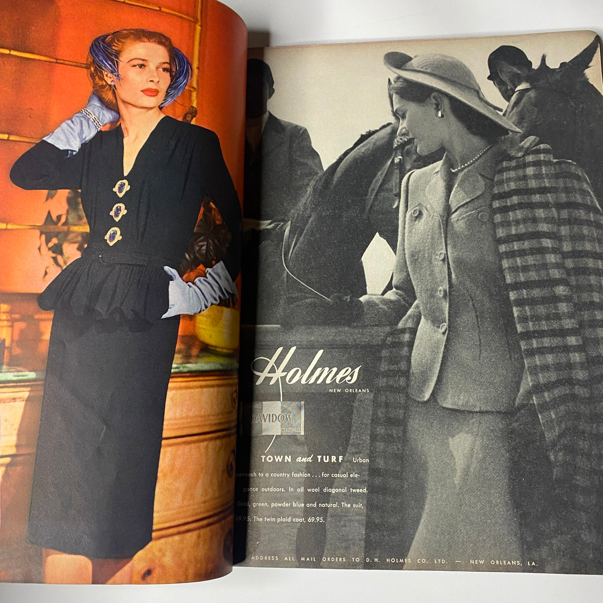 Vogue Magazine September 1, 1944 Selene Mahri Cover by John Rawlings. A vibrant fashion spread showcasing a model in a black dress with unique detailing, surrounded by colorful decor, representative of stylish 1940s women's fashion.