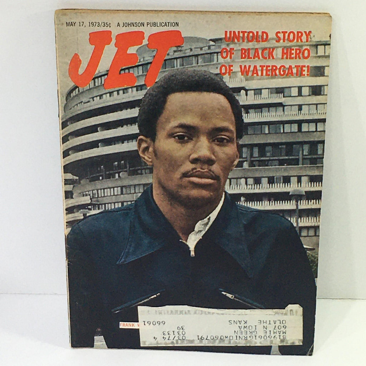 Cover of Jet Magazine dated May 17, 1973, featuring the headline 'Untold Story Of A Black Hero of Watergate' with a photograph of a young man in a jacket, set against a backdrop of the Watergate complex.