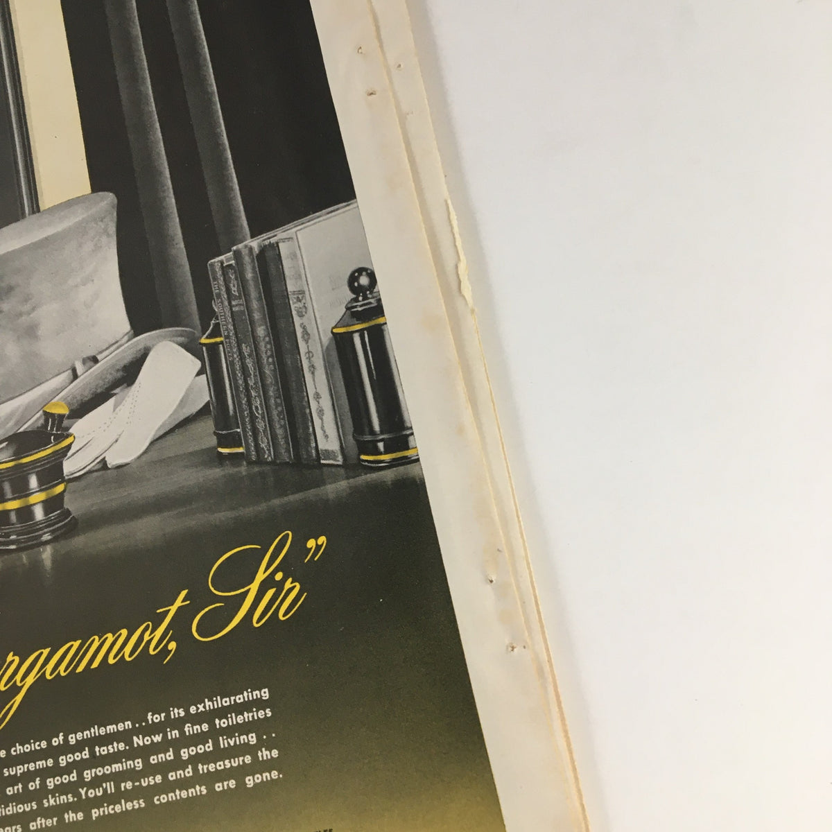 Detail from VTG Vogue Magazine December 1 1945 The War-Free Christmas featuring vintage toiletries and grooming items.