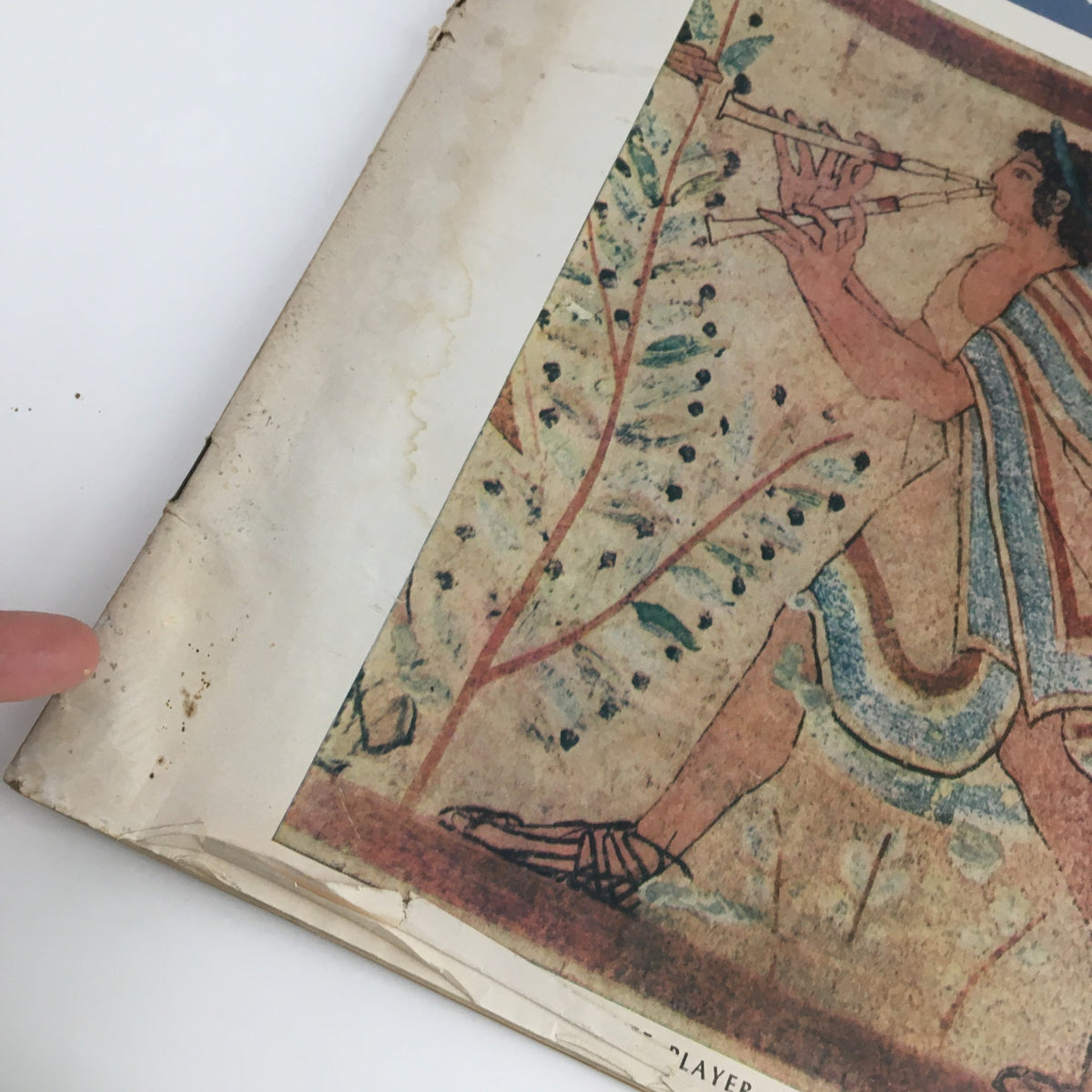 Close-up view of the cover of VTG The Instructor Magazine June 1959 highlighting the Etruscan musician with detailed imagery.