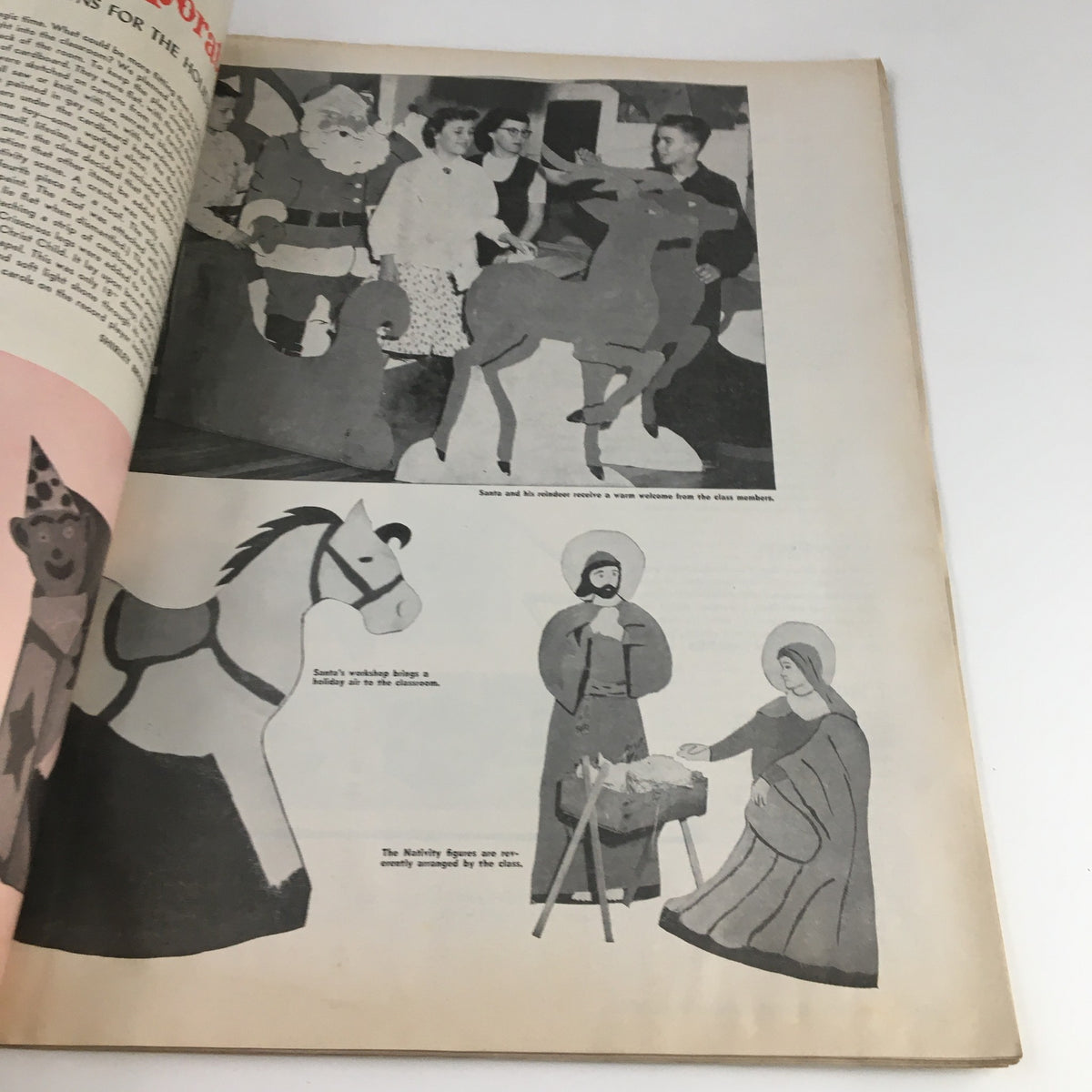 VTG The Instructor Magazine December 1958 showcasing holiday-themed illustrations including Santa, a reindeer, and Nativity figures, reflecting the art subject 'Star of Bethlehem'.