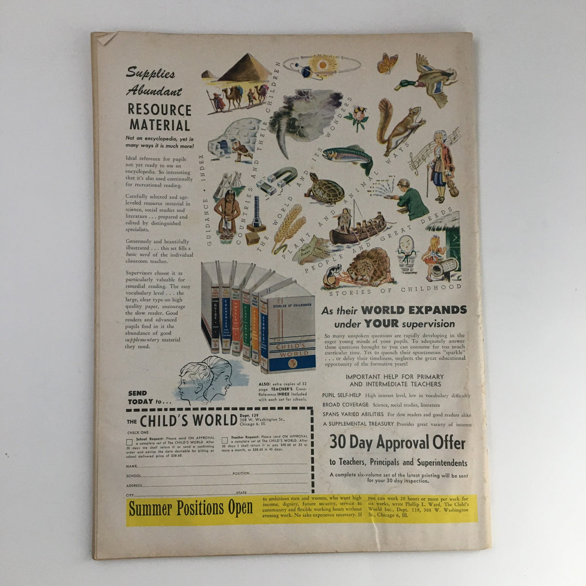 Back cover of VTG The Instructor Magazine March 1959 featuring resource material for children's education and various illustrations.