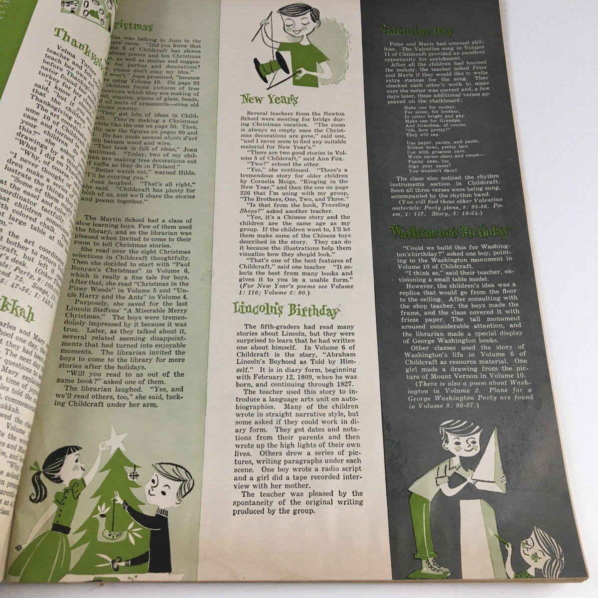 Page in VTG The Instructor Magazine October 1958 showcasing seasonal articles related to Christmas, New Year, and Lincoln's Birthday.