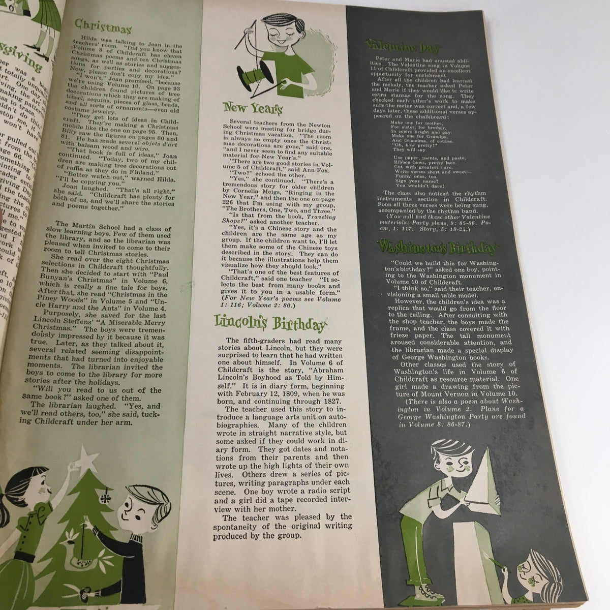 Additional seasonal articles from VTG The Instructor Magazine October 1958 including discussions on New Year and Lincoln's Birthday activities.