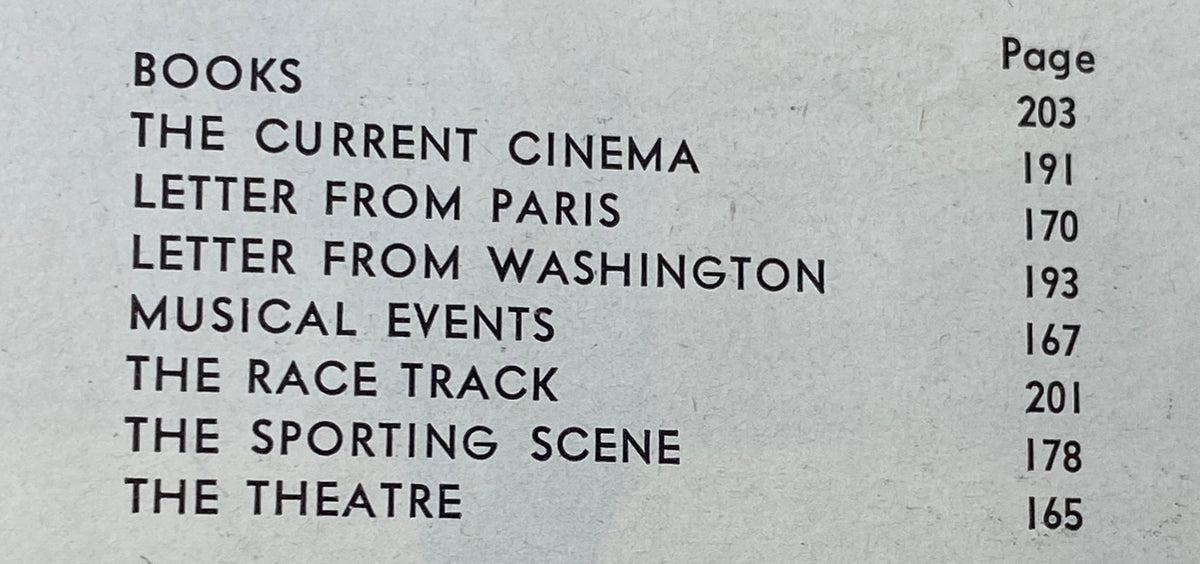 Interior page listing content of The New Yorker Complete Magazine May 16, 1964, including articles like The Current Cinema and The Sporting Scene.