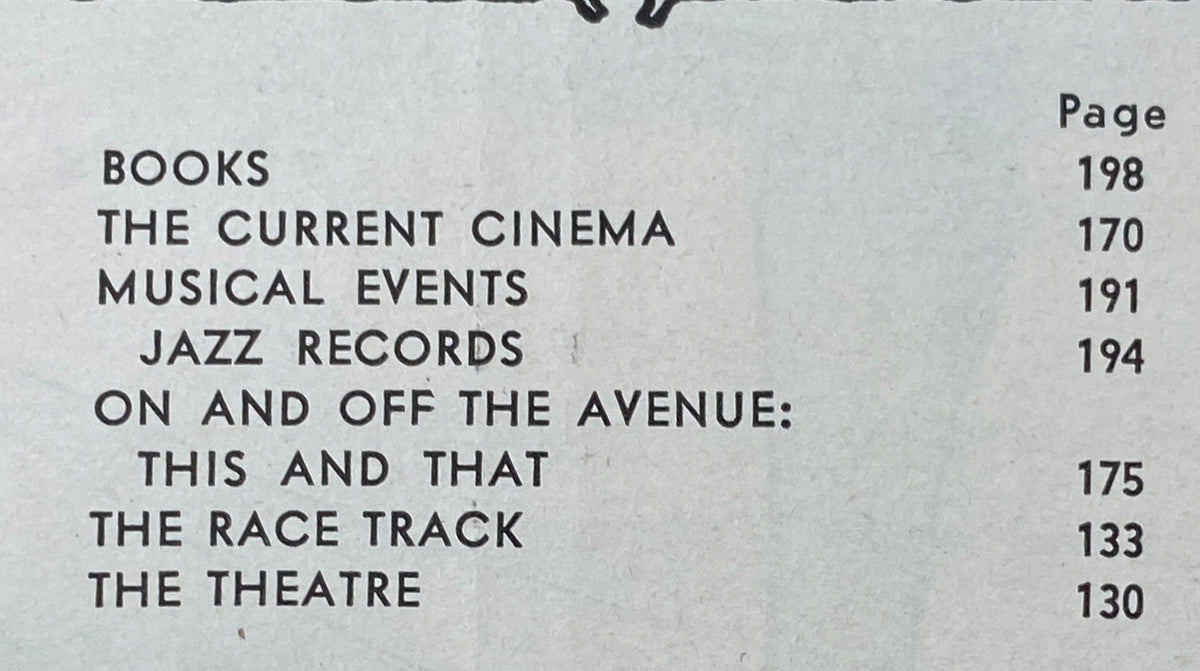 Contents page of The New Yorker Complete Magazine dated April 25, 1964, listing various sections including Books, Current Cinema, and The Theatre.