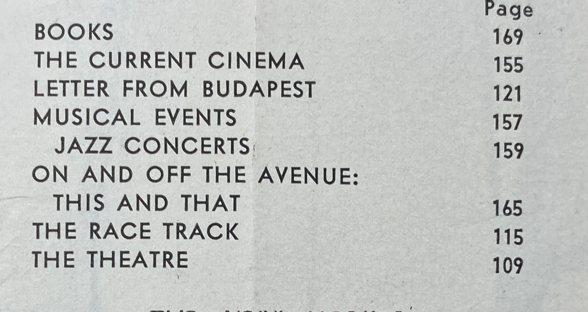 Table of contents page from The New Yorker magazine March 14, 1964, listing articles including 'The Current Cinema' and 'Books'.