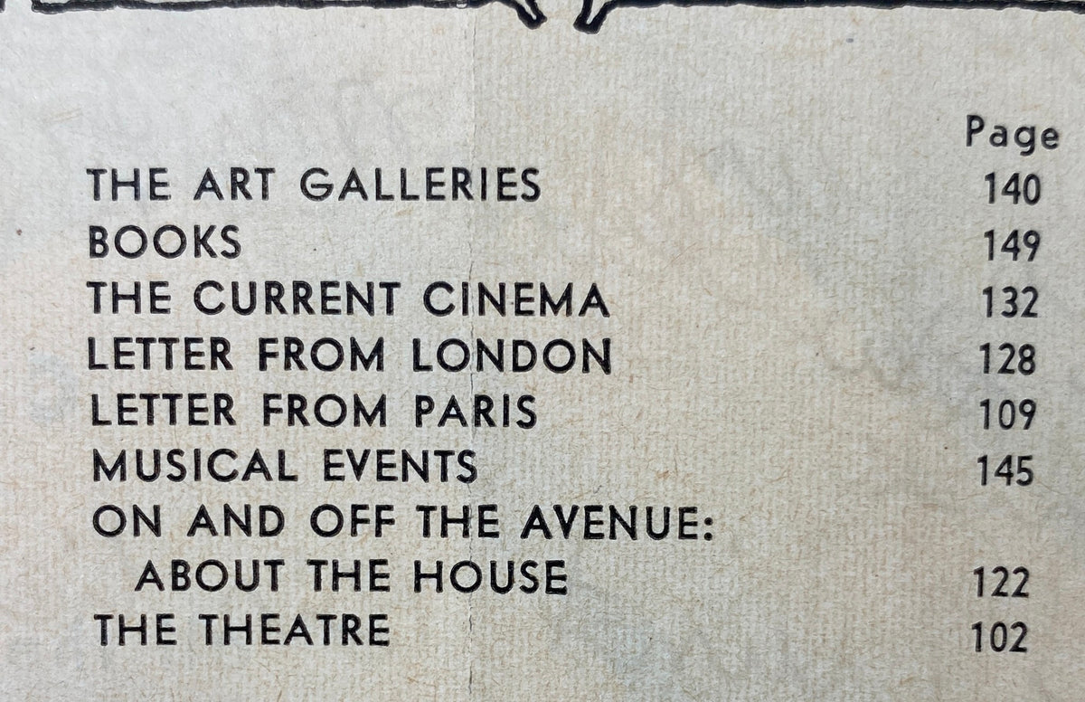 Contents page from The New Yorker magazine dated April 4, 1959, listing articles such as The Art Galleries, Books, and The Current Cinema.