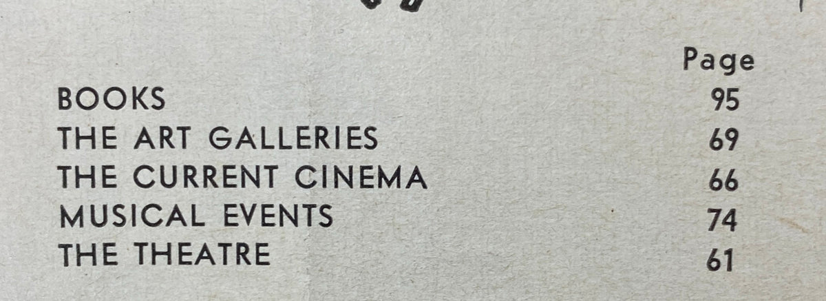 Contents page of The New Yorker magazine from January 9, 1960, listing featured sections including Books, Art Galleries, Current Cinema, Musical Events, and Theatre.