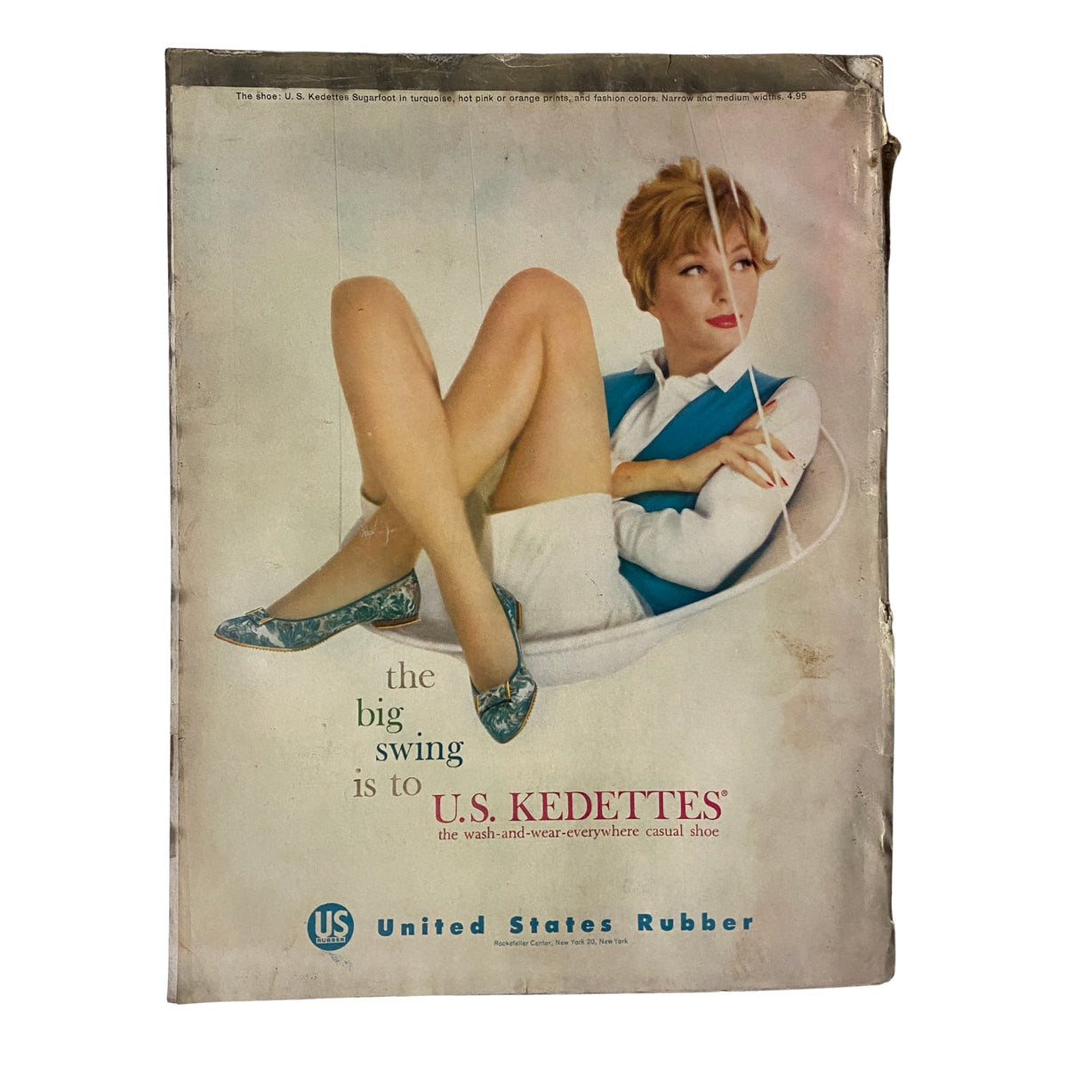 Vogue Magazine March 1, 1959 featuring an advertisement for U.S. Kedettes, showing a stylish young woman relaxing in a chair, capturing mid-century fashion.