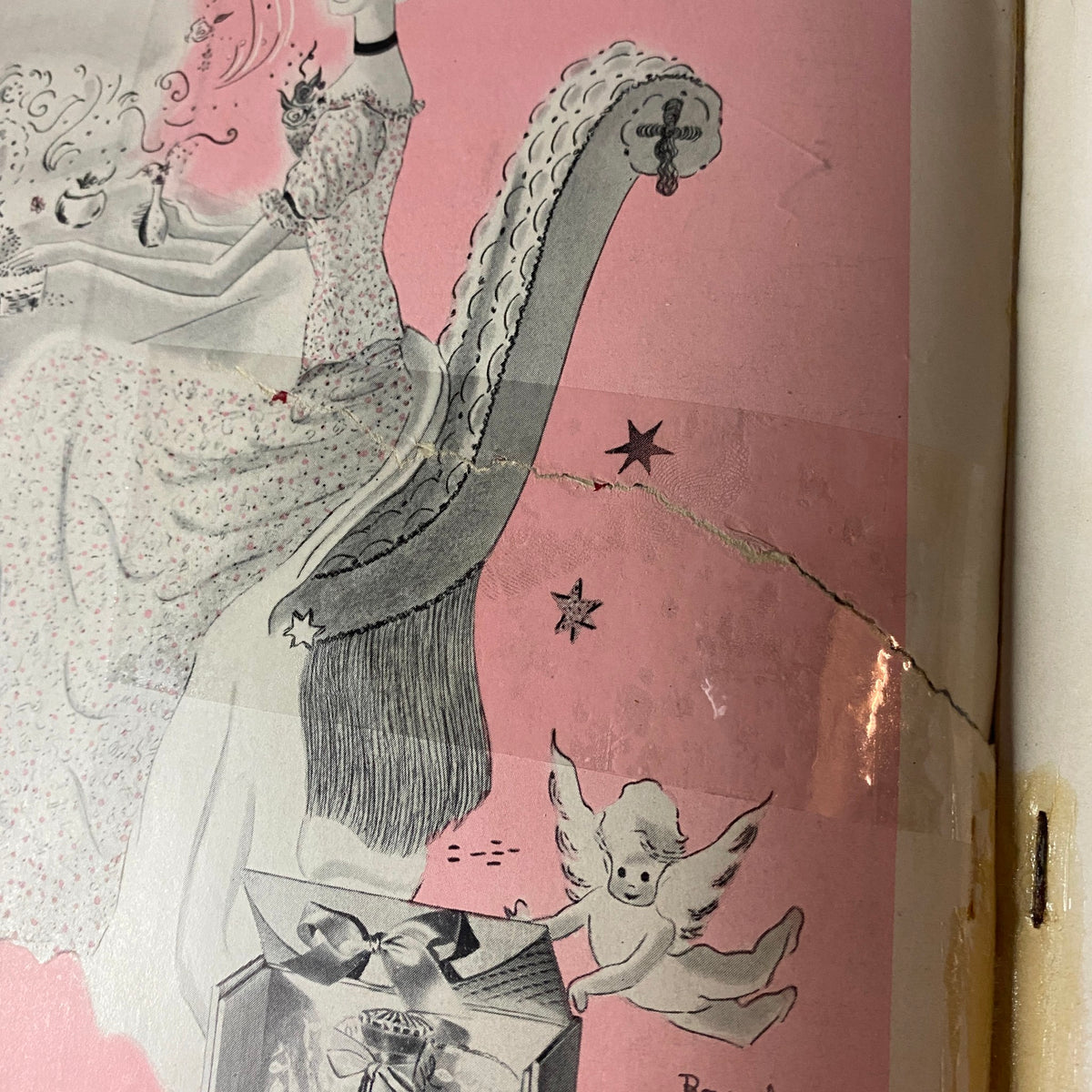 Artistic interior page from Vogue Magazine November 15, 1941 The House of Vanderbilt, featuring an illustration with noticeable aging and a crease.