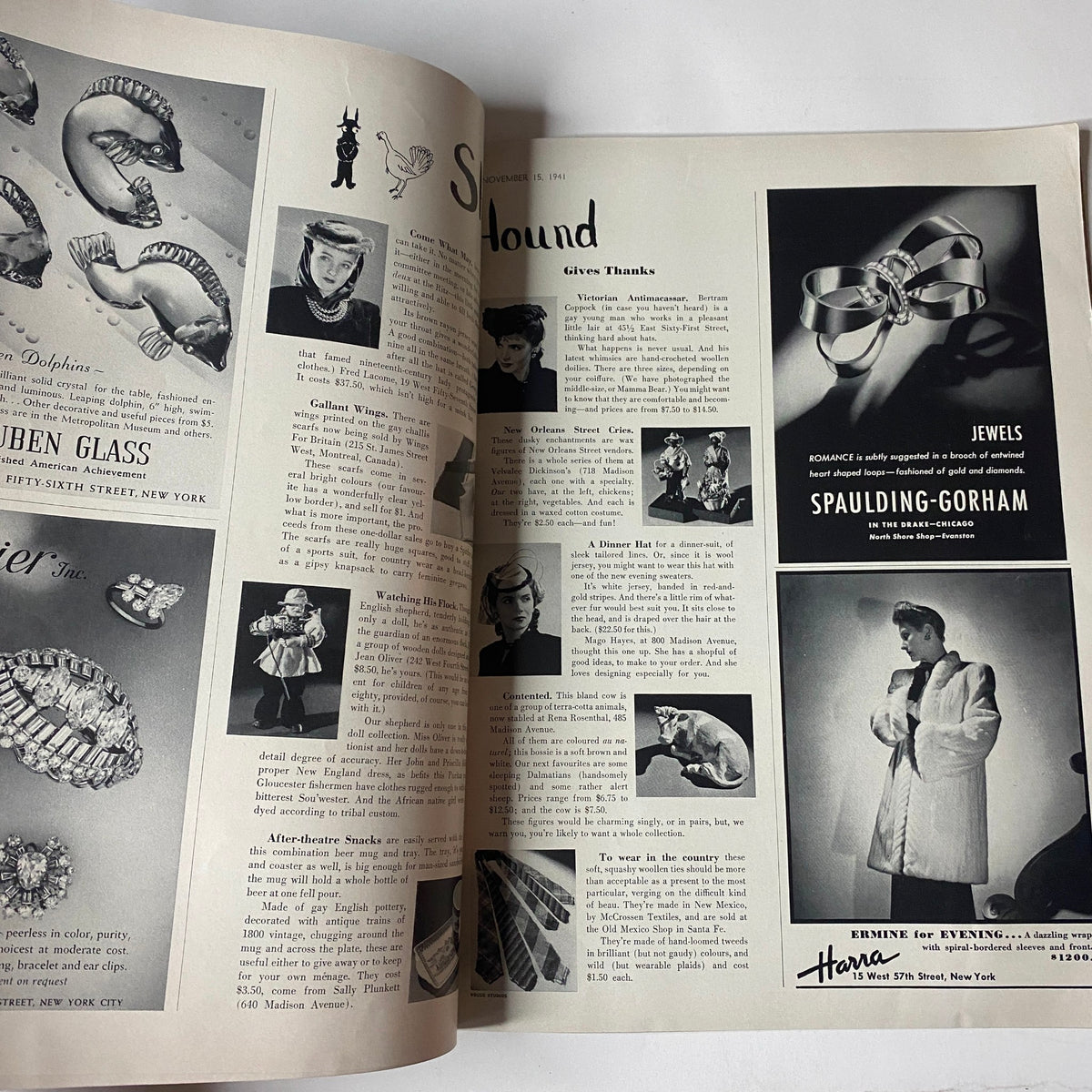 Vintage advertisement page from Vogue Magazine November 15, 1941 The House of Vanderbilt, showcasing jewelry and fashion products.