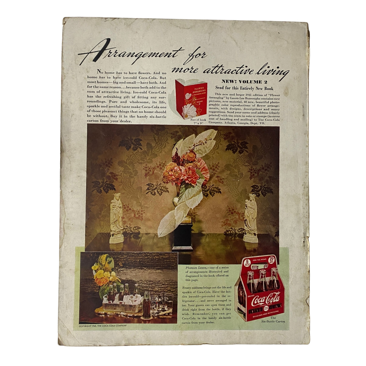 Vogue Magazine November 15, 1941 The House of Vanderbilt GD Interior displaying the back cover with a Coca-Cola advertisement and floral arrangement, emphasizing home decor ideas.