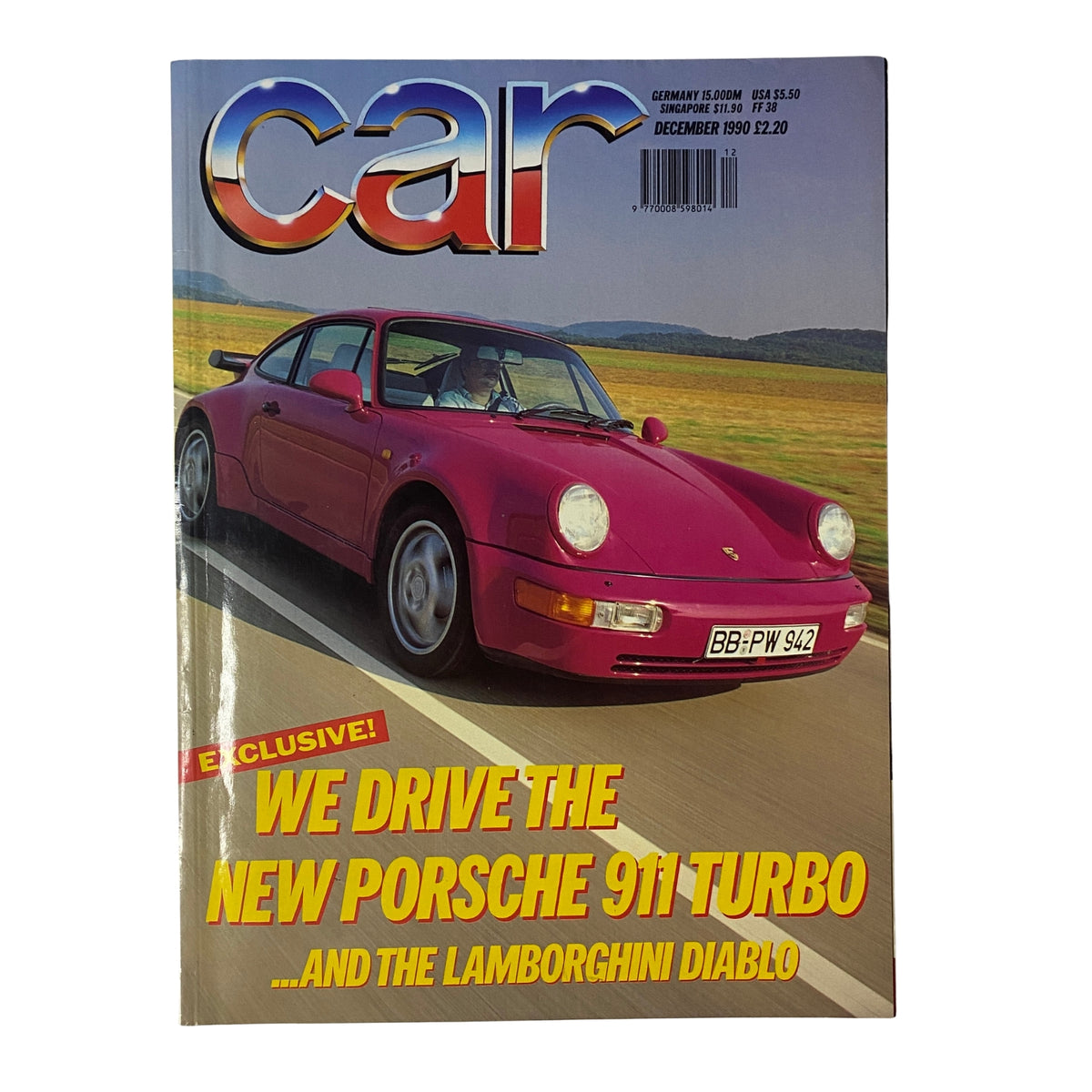 Cover of Car Magazine UK Import December 1990 featuring the new Porsche 911 Turbo and Lamborghini Diablo, highlighting the test drive of the new Porsche 911 Turbo.