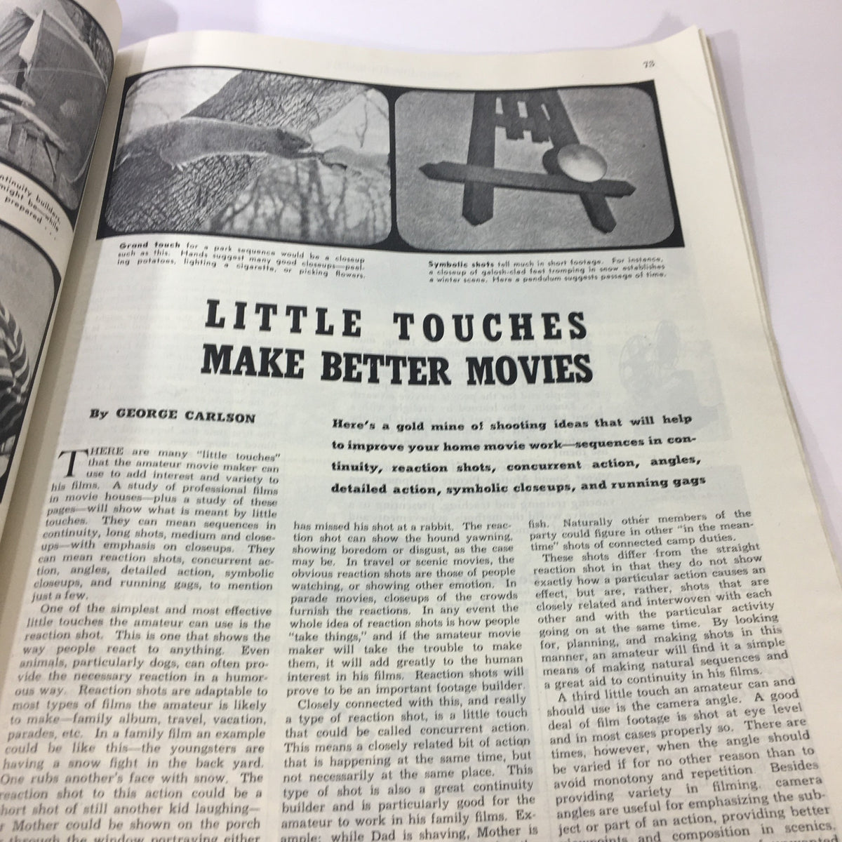 Article titled 'Little Touches Make Better Movies' from VTG Popular Photography Magazine February 1945 that provides tips on enhancing home movie making. This issue features George Bernard Shaw on the cover.
