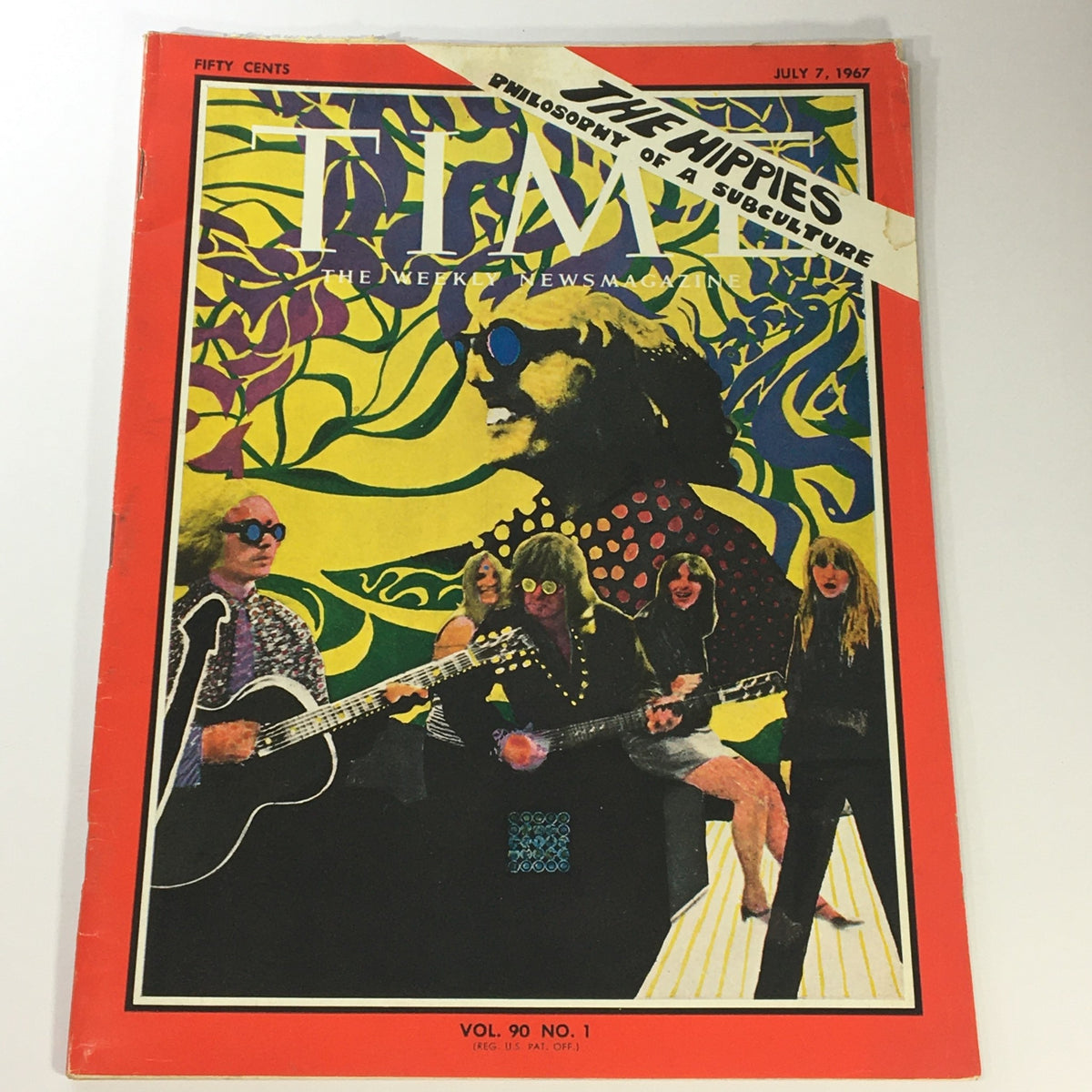 Cover of VTG Time Magazine July 7 1967 Vol 90 #1 featuring 'The Hippies' subculture with colorful psychedelic artwork.