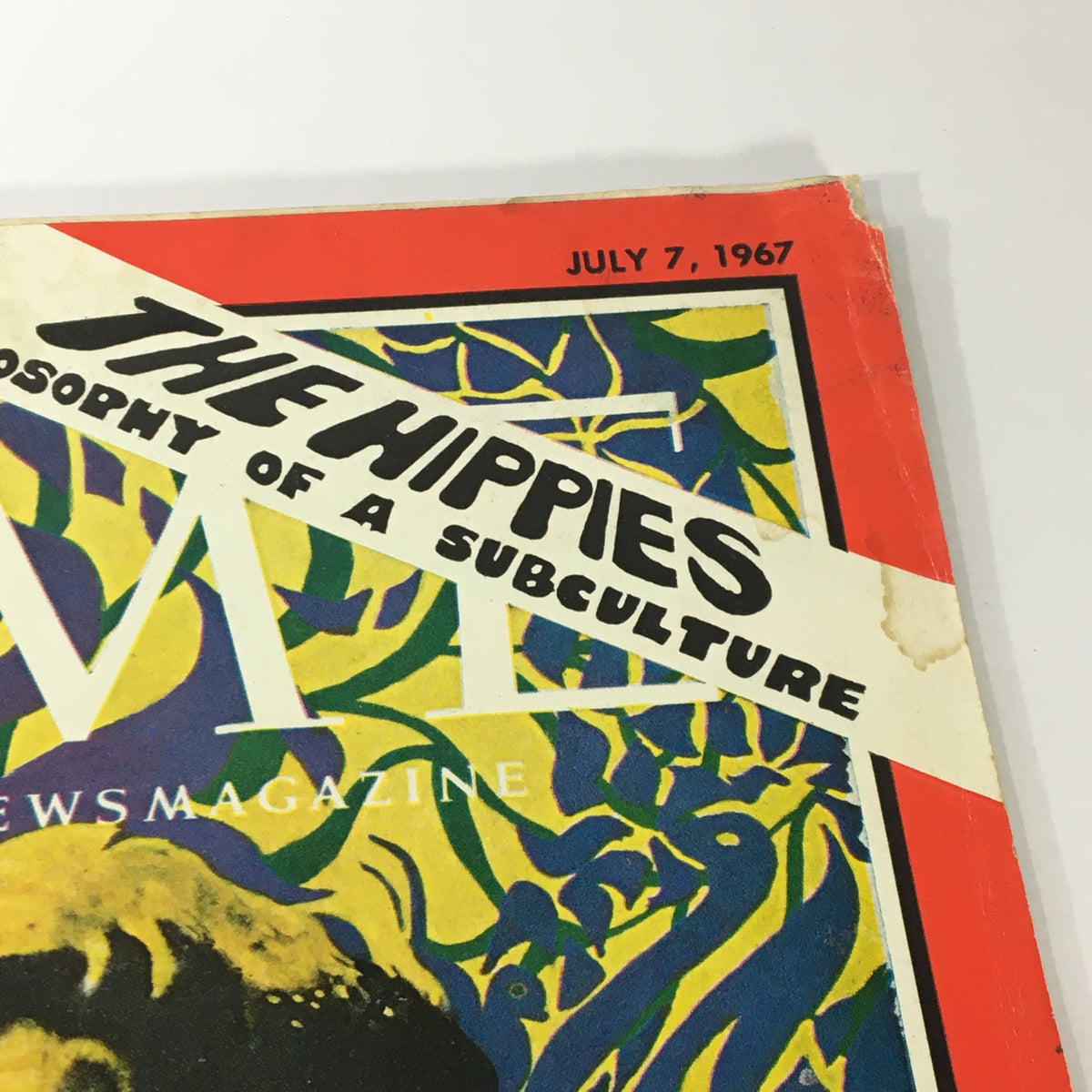 Close-up of the title section from VTG Time Magazine July 7 1967 Vol 90 #1 highlighting 'The Hippies' subculture and magazine details.