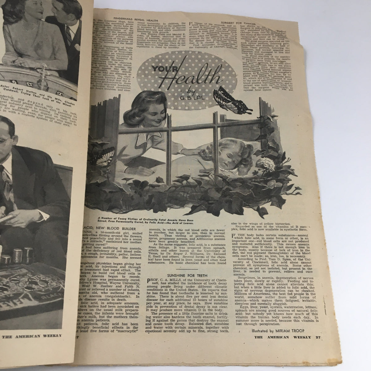 Interior page of The American Weekly Magazine June 8 1947, featuring an article titled 'Your Health' illustrated with a woman and child. The magazine showcases mid-20th century journalism and vintage design.