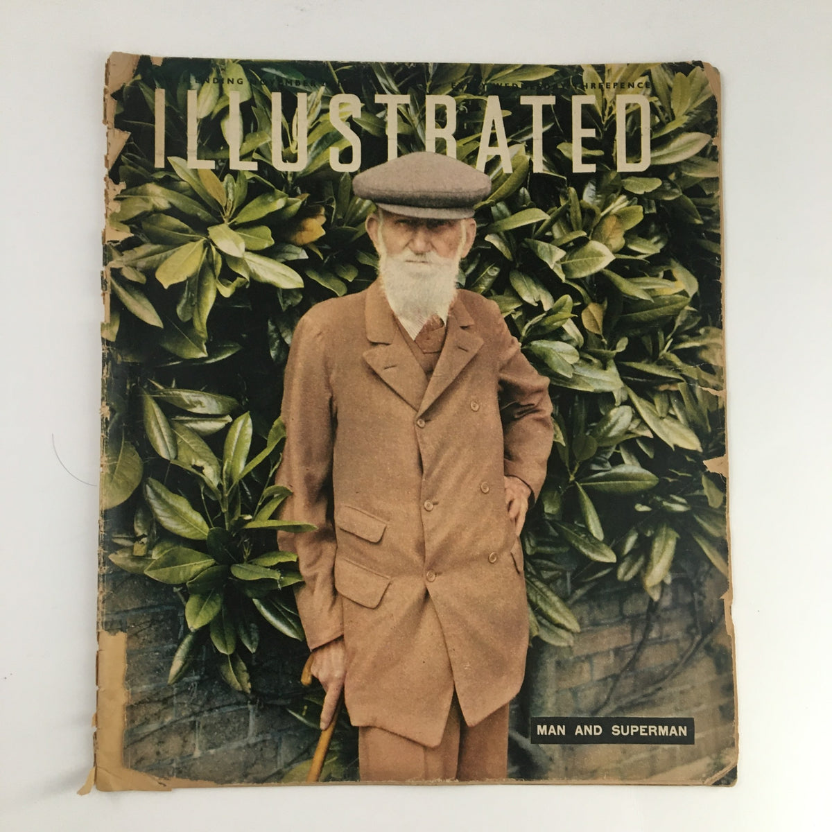 Cover of VTG Illustrated Magazine from November 20, 1948, featuring a distinguished older man in a brown suit and hat, titled 'Man and Superman,' surrounded by lush green foliage.